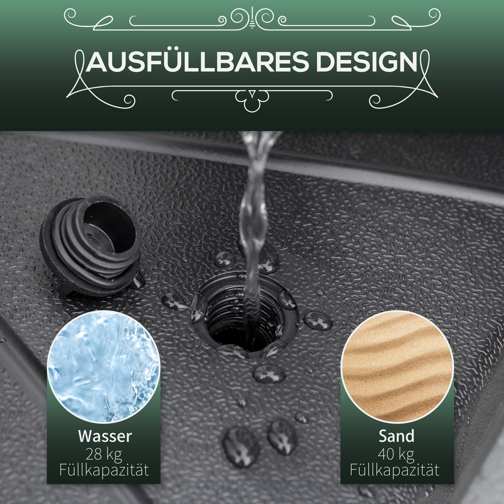 Umbrella Stand up to 40kg Fillable Umbrella Stand Octagonal Umbrella Holder, Umbrella Weight, Stand for Umbrella 38/48mm Pole Diameter, for Balcony, Terrace, Garden, Black