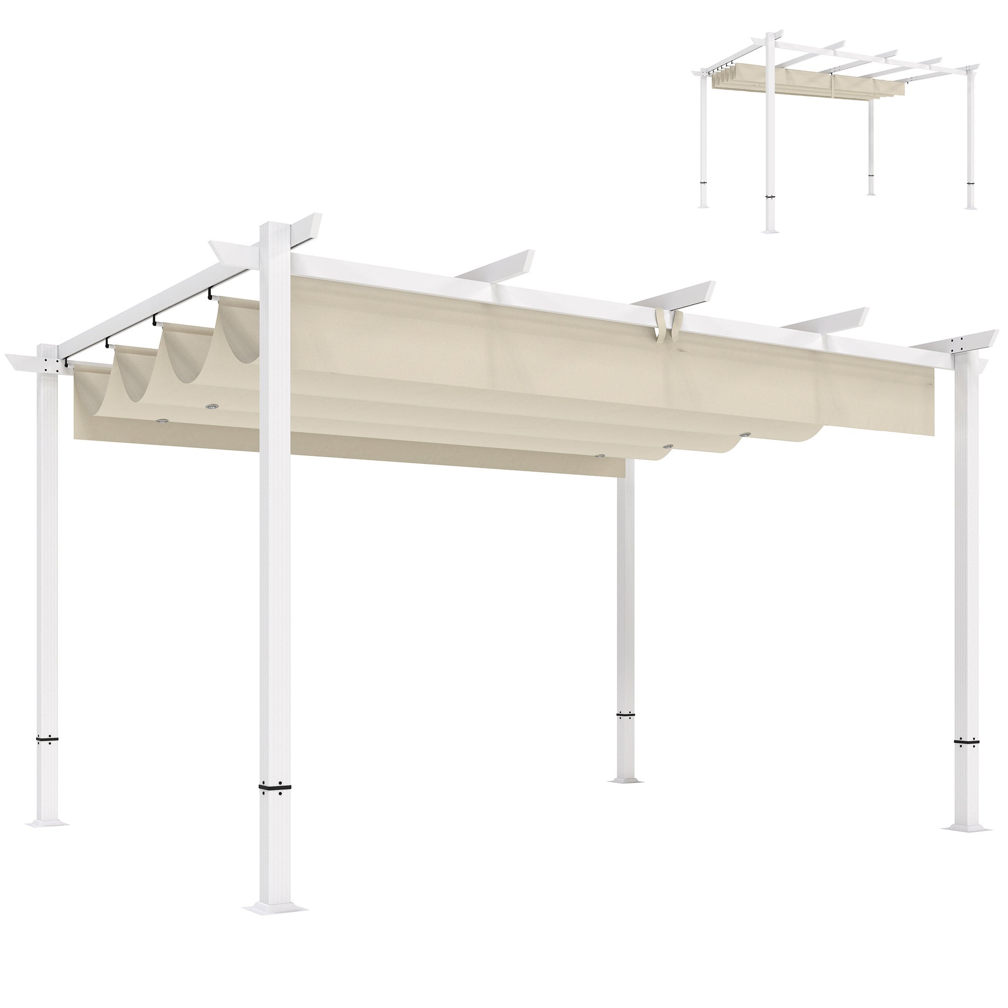 12 ft 10 in x 9 ft 9 in Retractable Roof Pergola, Magnetic Closures, UPF30+ Sun Shade, Freestanding Patio Gazebo with Drainage, Beige