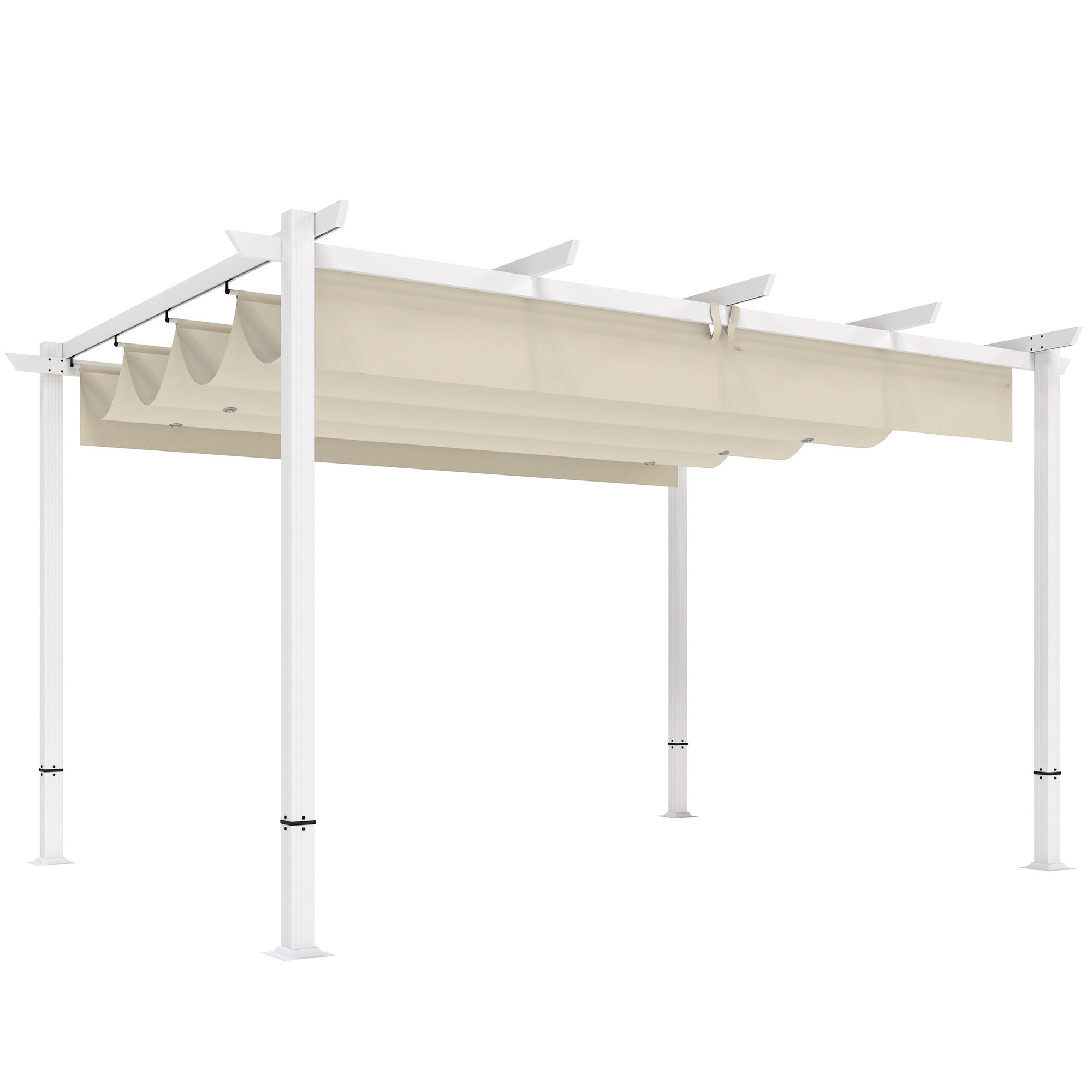 12 ft 10 in x 9 ft 9 in Retractable Roof Pergola, Magnetic Closures, UPF30+ Sun Shade, Freestanding Patio Gazebo with Drainage, Beige