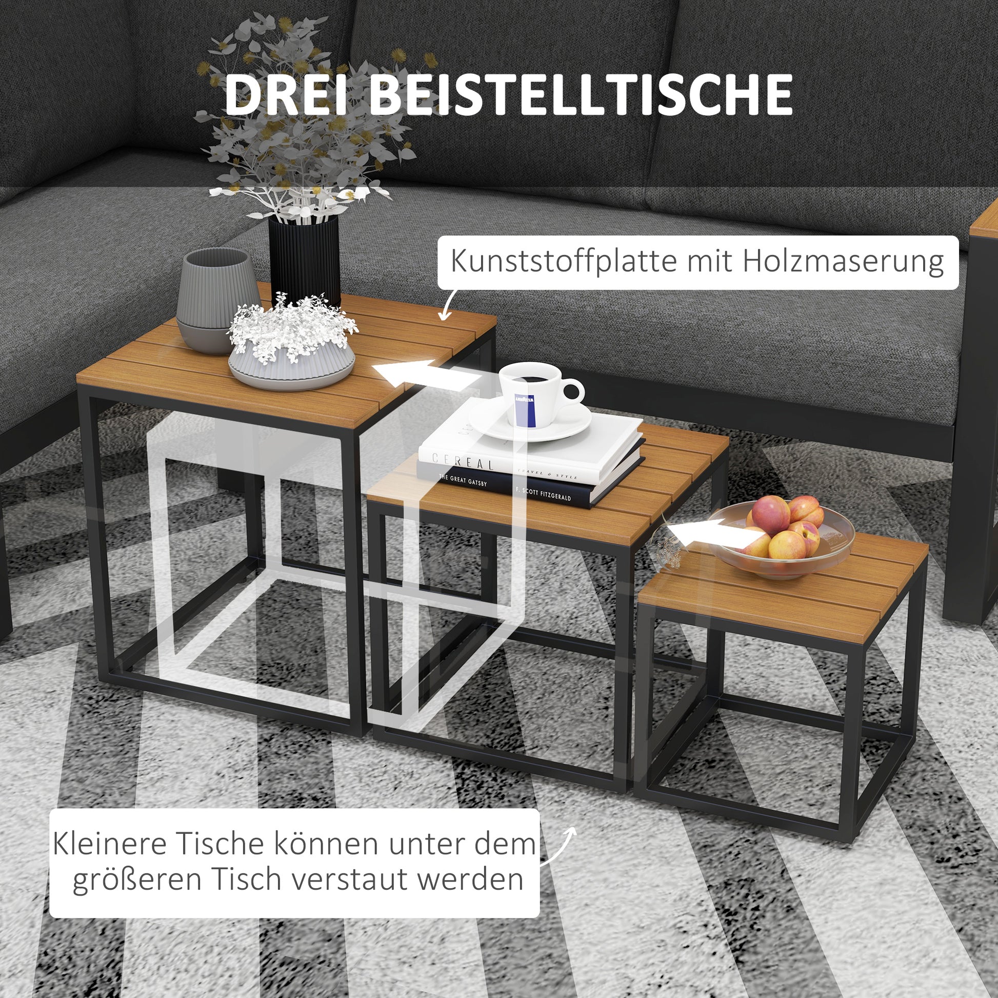5-Piece Outdoor Furniture Set, Garden Furniture with Corner Sofa, Loveseat, Coffee Table, Balcony Furniture Set with Cushions, Garden Lounge Set for Patio, Balcony, Gray