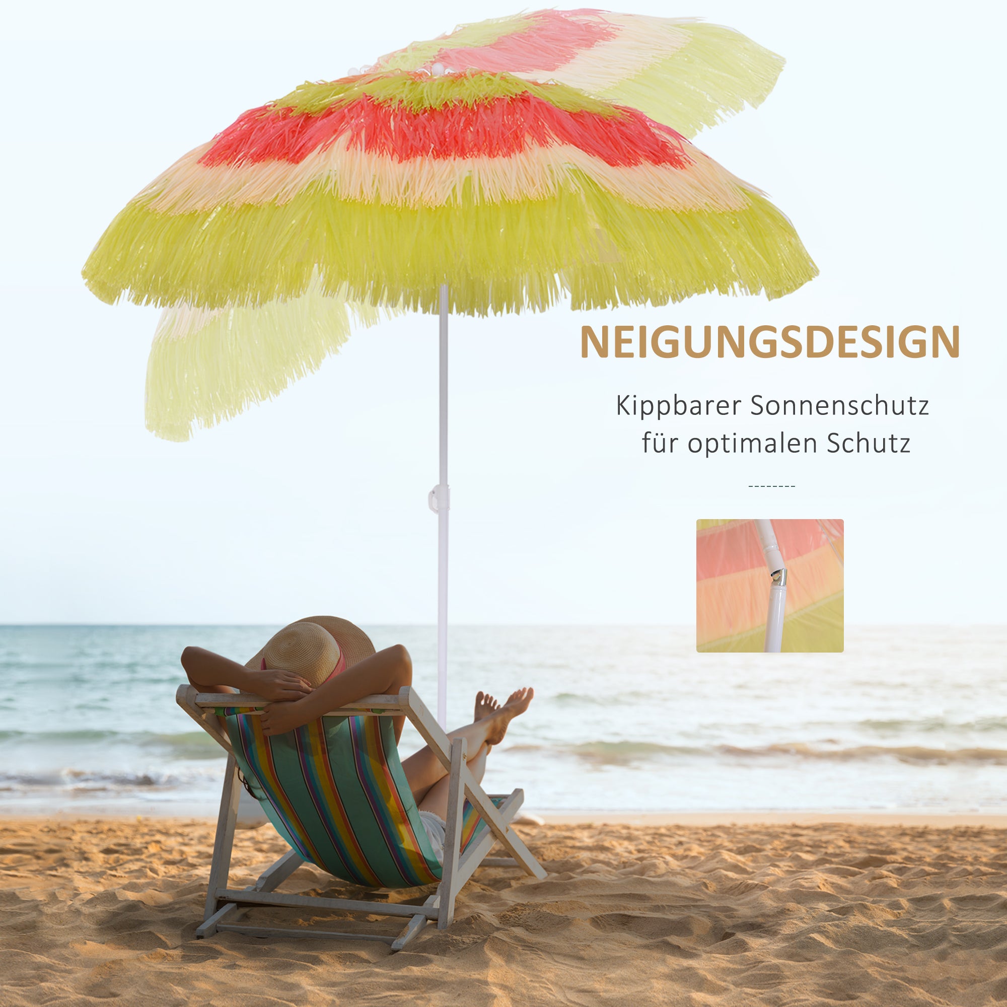 Sun Umbrella Beach Ø160cm windproof stable Beach umbrella height adjustable and tiltable Balcony umbrella foldable garden umbrella for travel, beach, balcony Multicolored