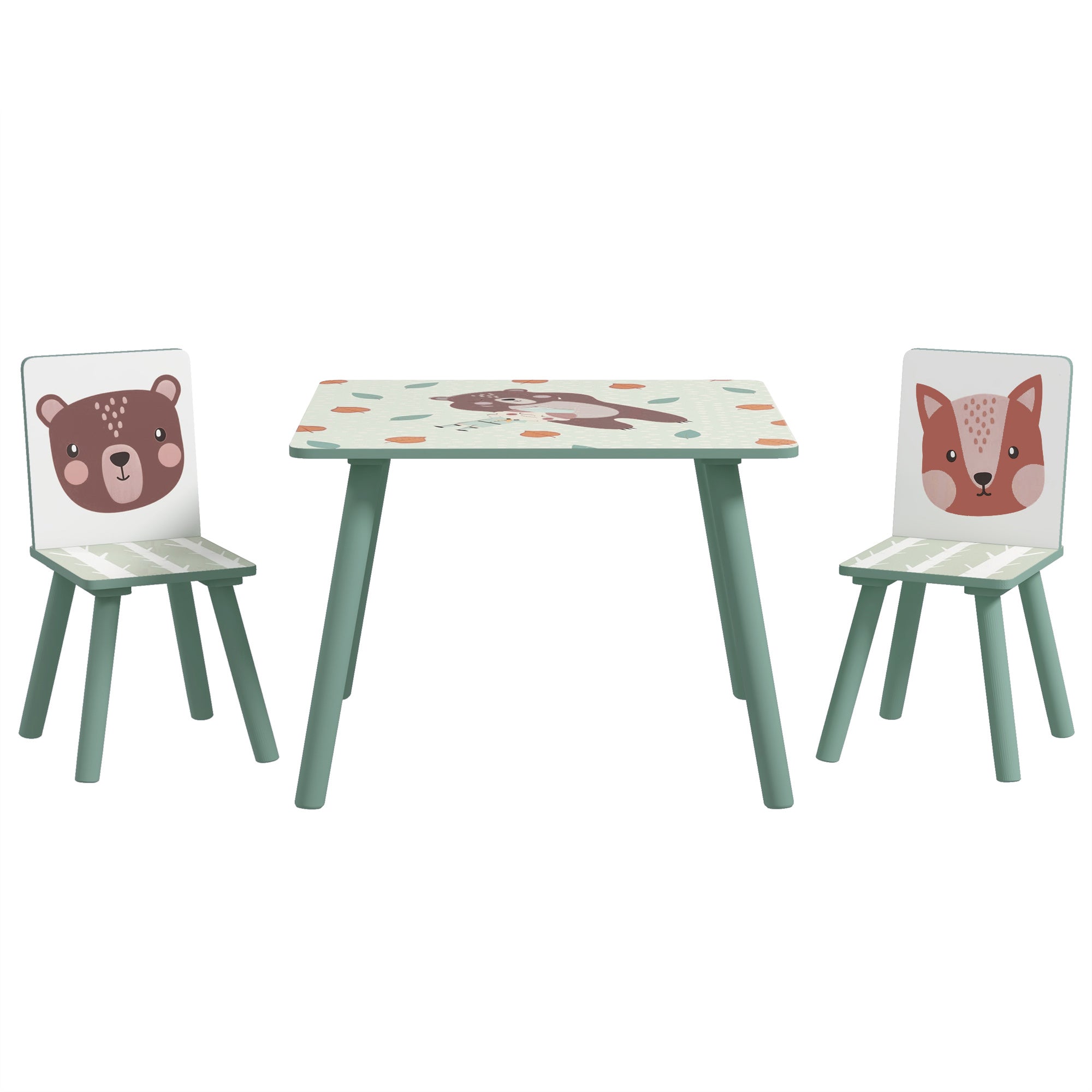 ZONEKIZ 3-Piece Children's Table and Chairs Set Kids Table with 2 Chairs Furniture Set for Activities for Children 3-8 Years for Bedroom Playroom Green and White