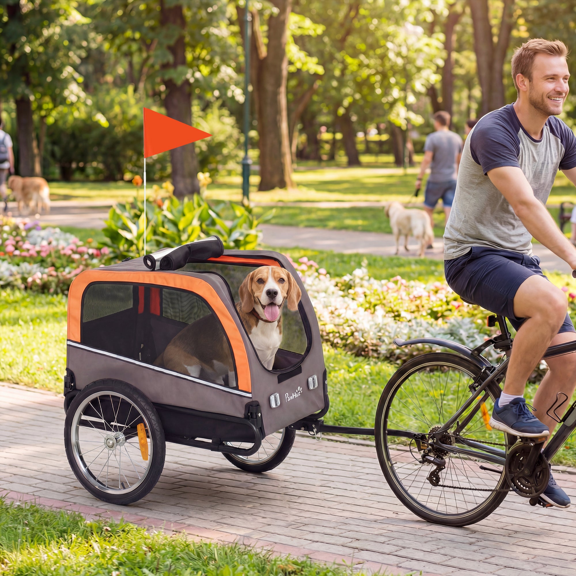 Foldable Dog Bike Trailer with Reflectors — 2 Zippered Doors, Internal Leash, Mesh Windows, Portable 600D Oxford Carrier for Small to Medium Dogs (up to 44 lb)