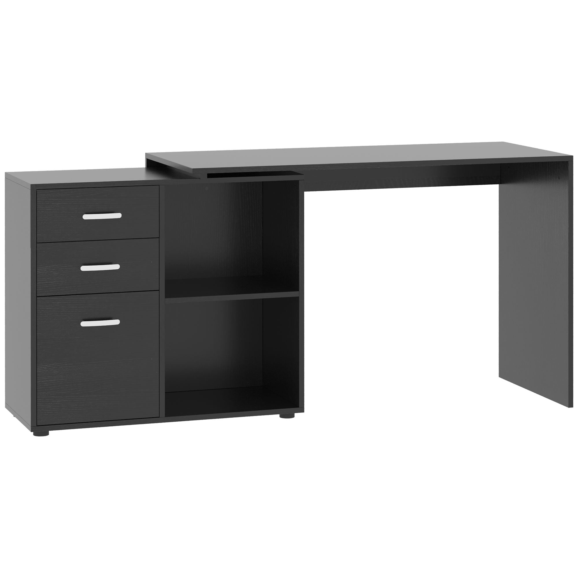 Corner Desk for PC with 2 Drawers and Open Shelves, L-Shaped Desk in Wood and Metal, 117x83.5x76 cm, Black