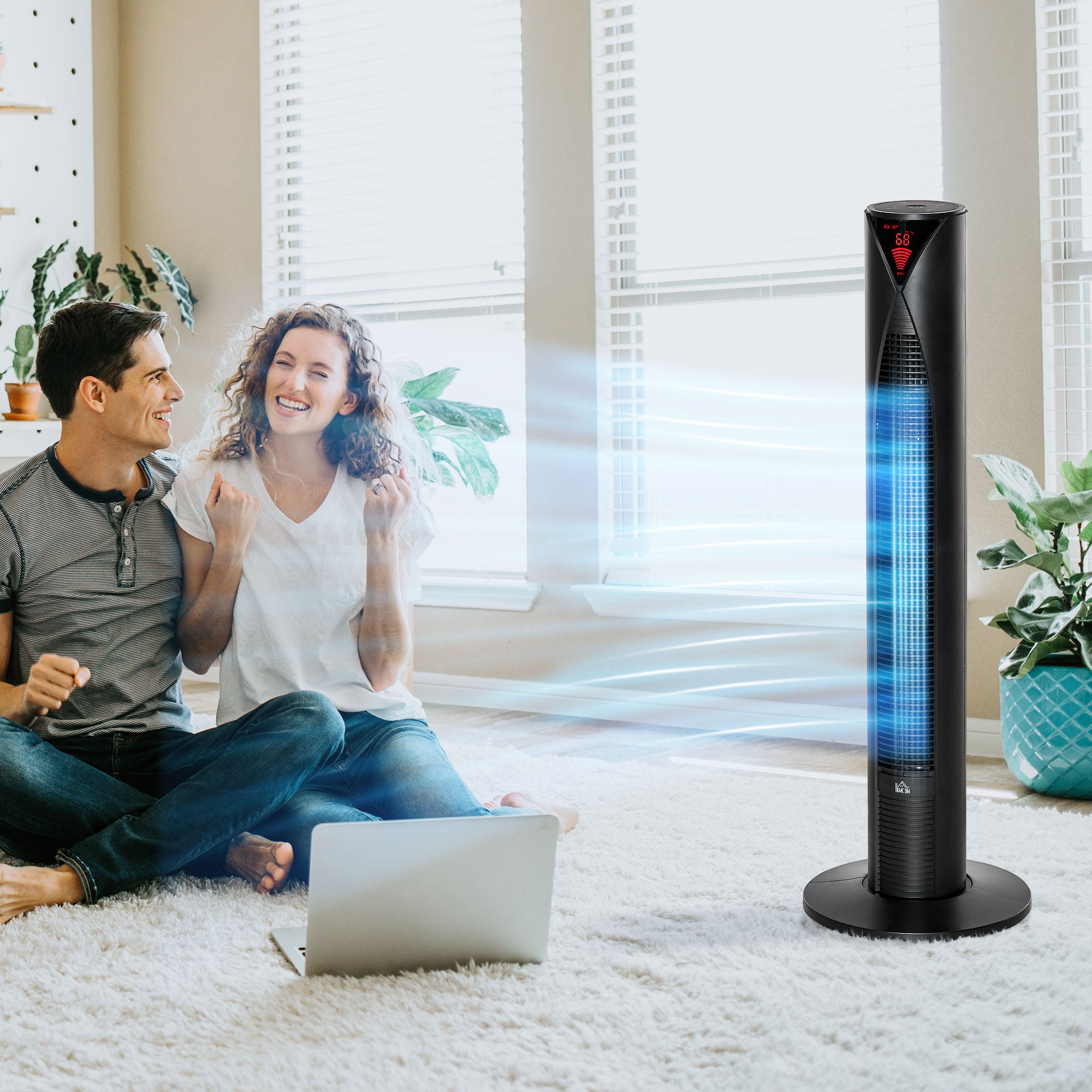 Column Fan, with Remote Control, 12-Hour Timer, Sleep Mode, 3 Speeds, Oscillating Tower Fan for Home, Bedroom, Office, Black