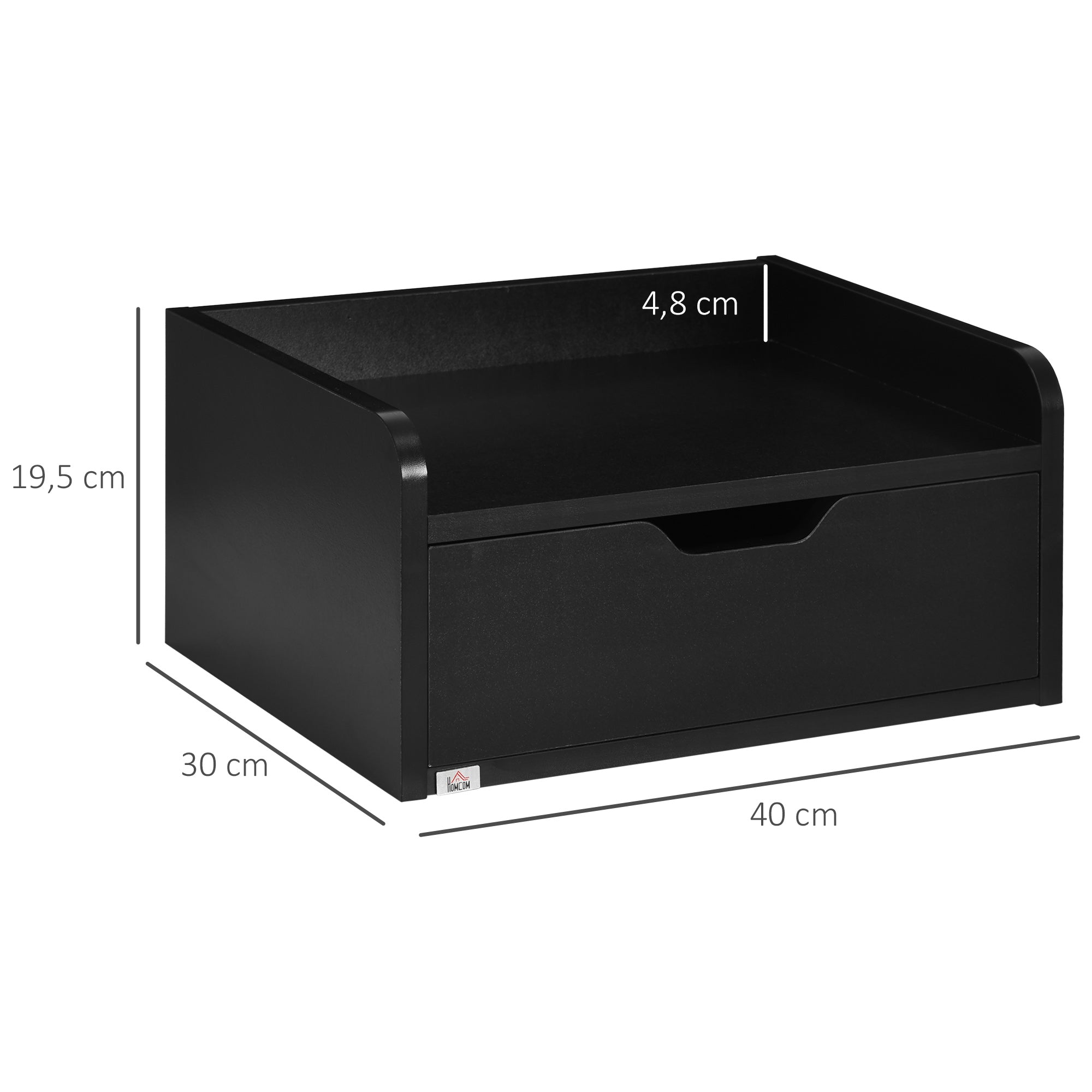Set of 2 Wall-Mounted Bedside Tables Nightstands with 1 Drawer for Bedroom Home Simple Design 40x30x19.5 cm Black