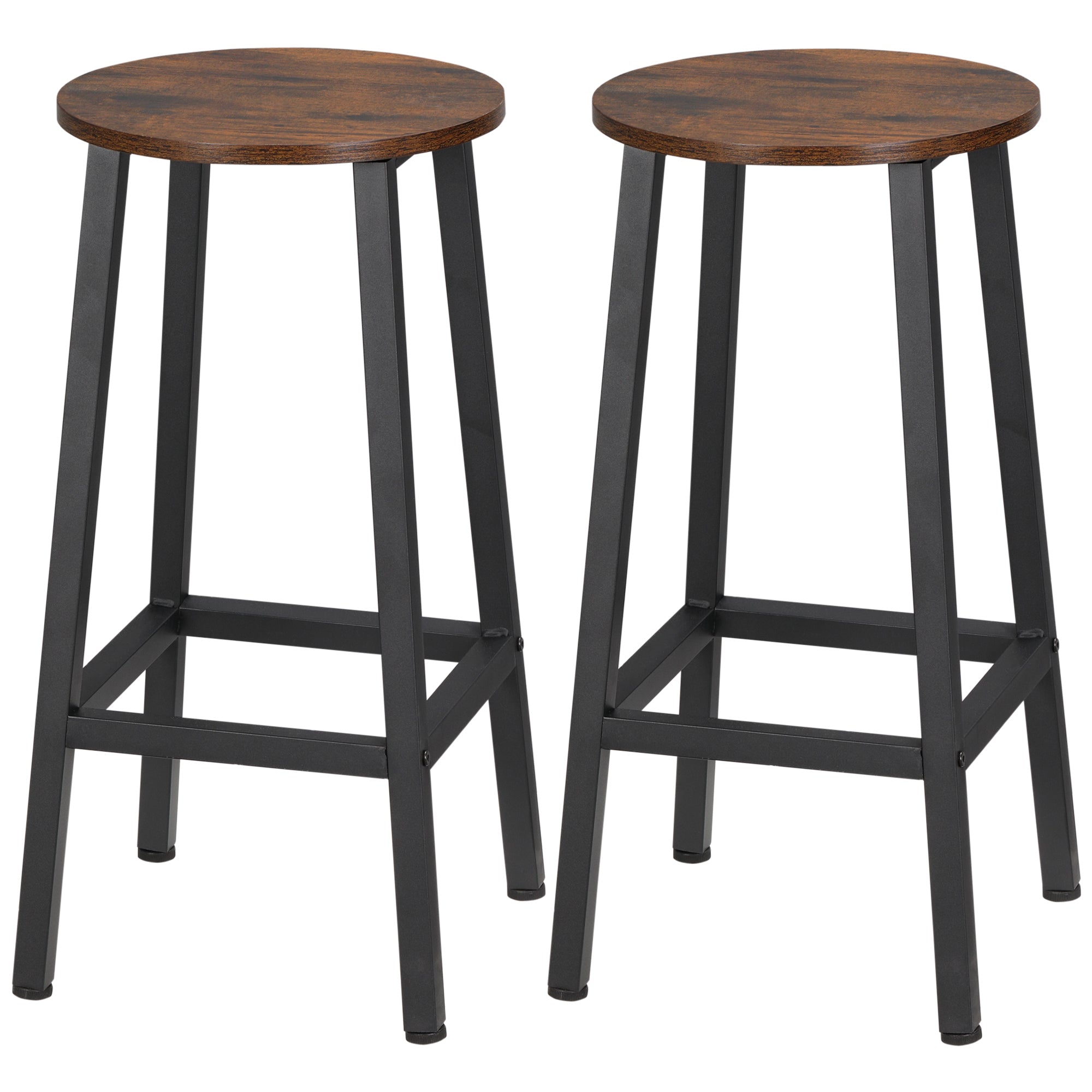 Set of 2 High Kitchen Stools Height 65 cm Bar Stools Bar Chairs with Steel Legs and Footrests for Living Room Dining Room Bar Load 75 kg Rustic Brown and Black
