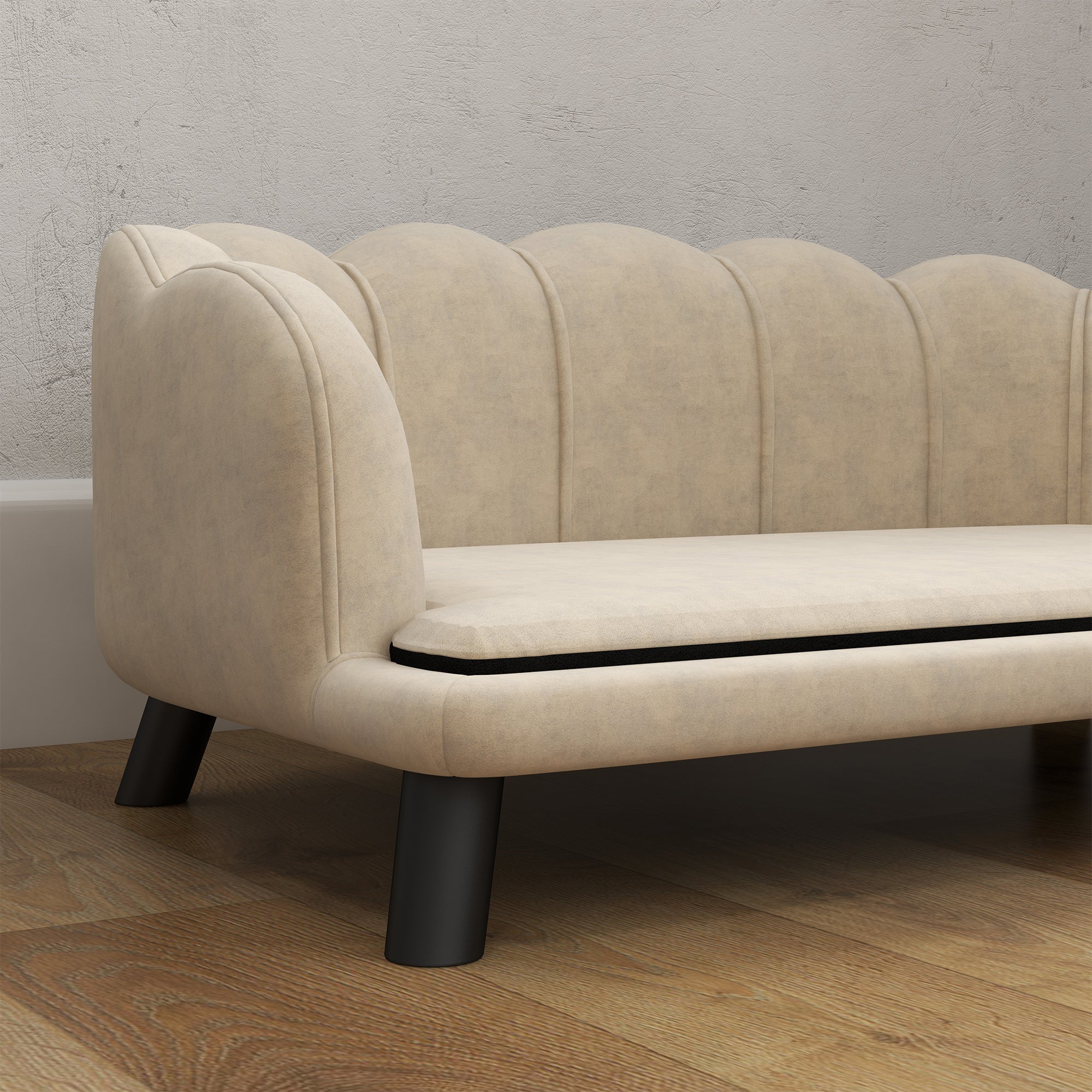 Dog Sofa Bed for Dog Cat Contemporary Shell Design Dimensions 98L x 60W x 35H cm Plush Velvet Cushion Cream