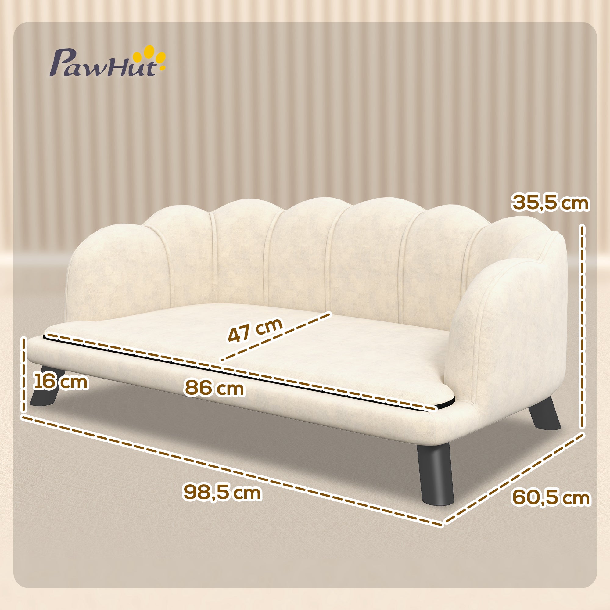 Dog Sofa Bed for Dog Cat Contemporary Shell Design Dimensions 98L x 60W x 35H cm Plush Velvet Cushion Cream