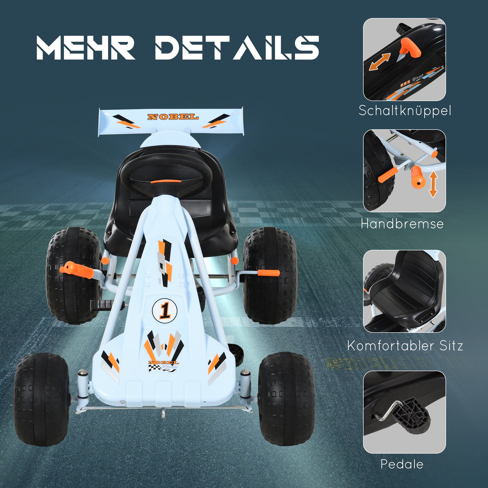 Go-Kart Pedal Car with Hand Brake, Adjustable Seat, Pedal, Forward and Reverse Gear, Chain Drive Children's Vehicle Toy Pedal Go-Kart for Kids Ages 3 and Up Light Blue