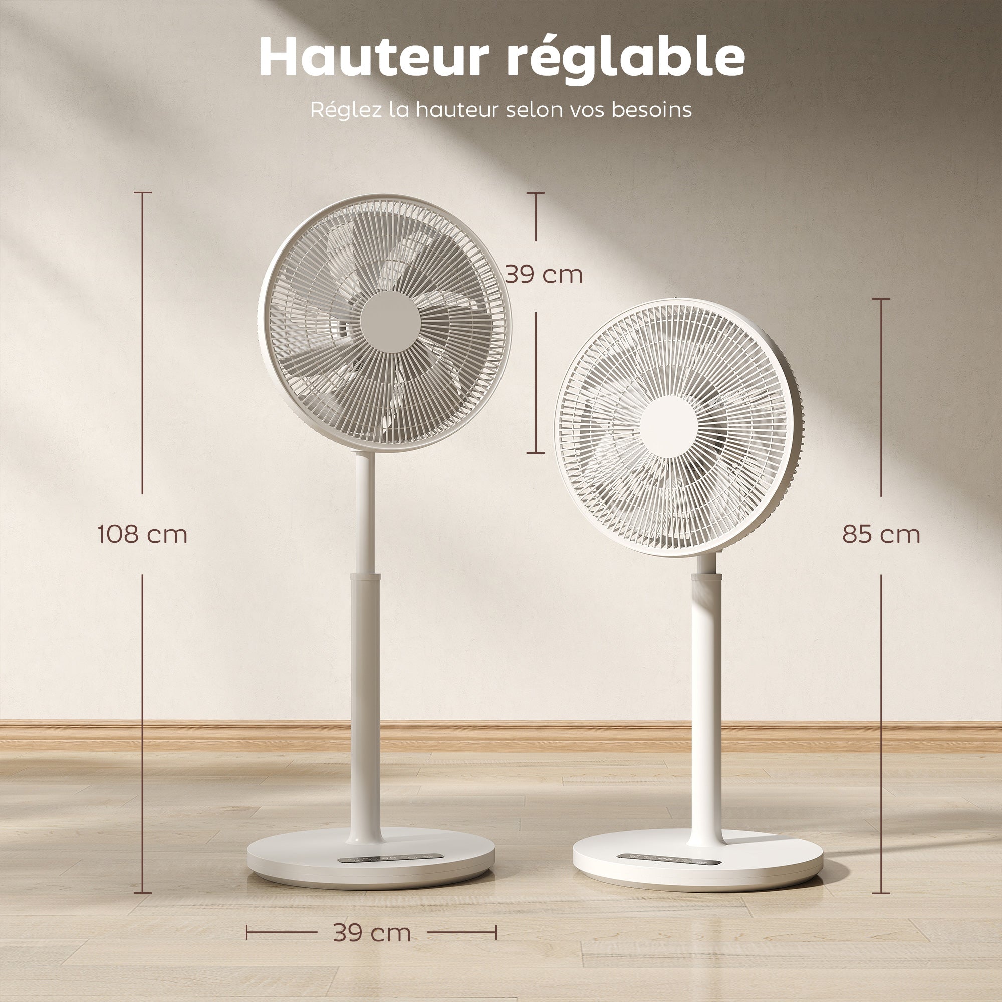 15.4 in Pedestal Fan — 12 Speeds, 4 Modes, 9H Timer, 120° Oscillation, Height Adjustable, Magnetic Remote, White