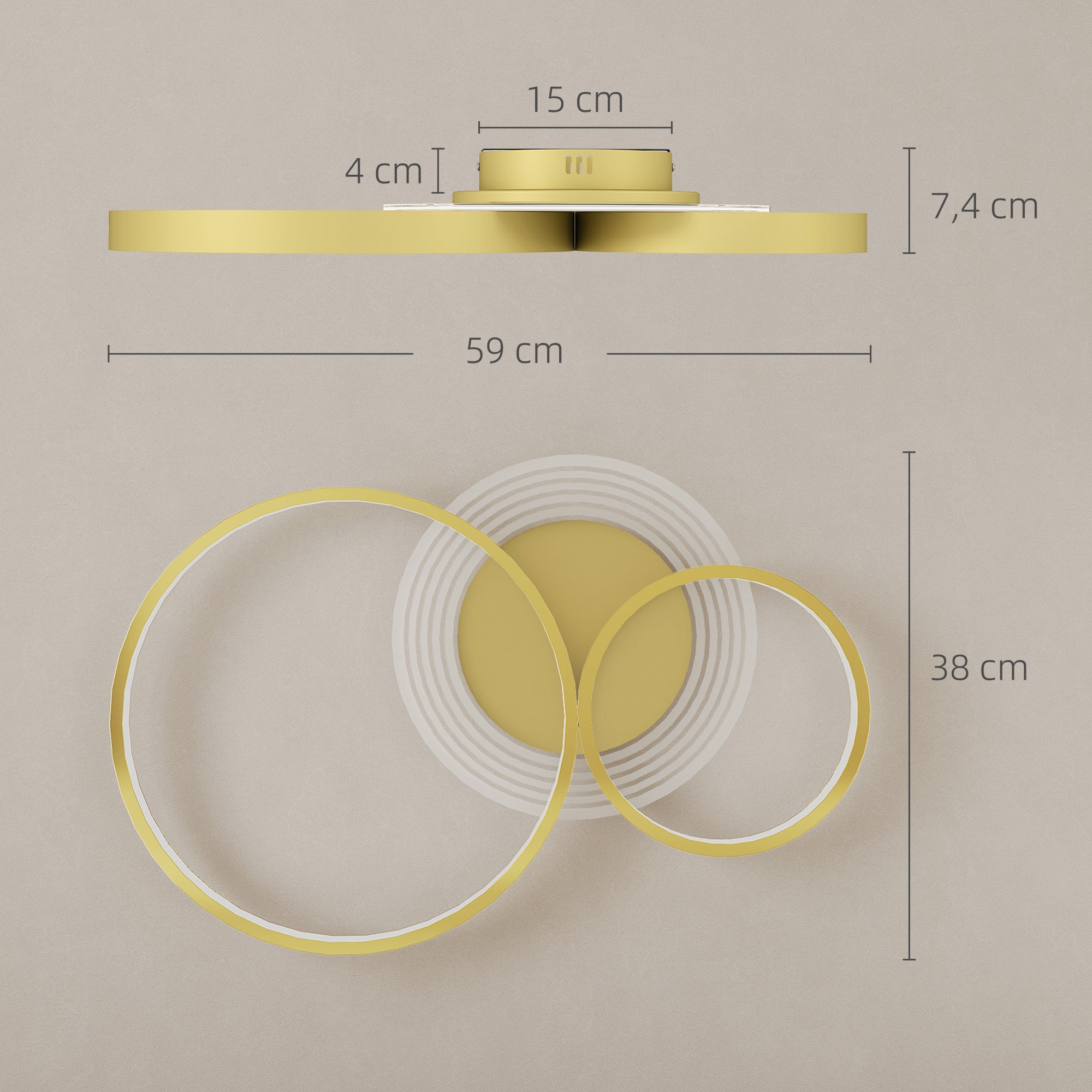 40W LED Ceiling Lamp Modern LED Ceiling Light 3000 K/4000 K/6500 K for Bedroom Living Room Kitchen Dining Room Gold