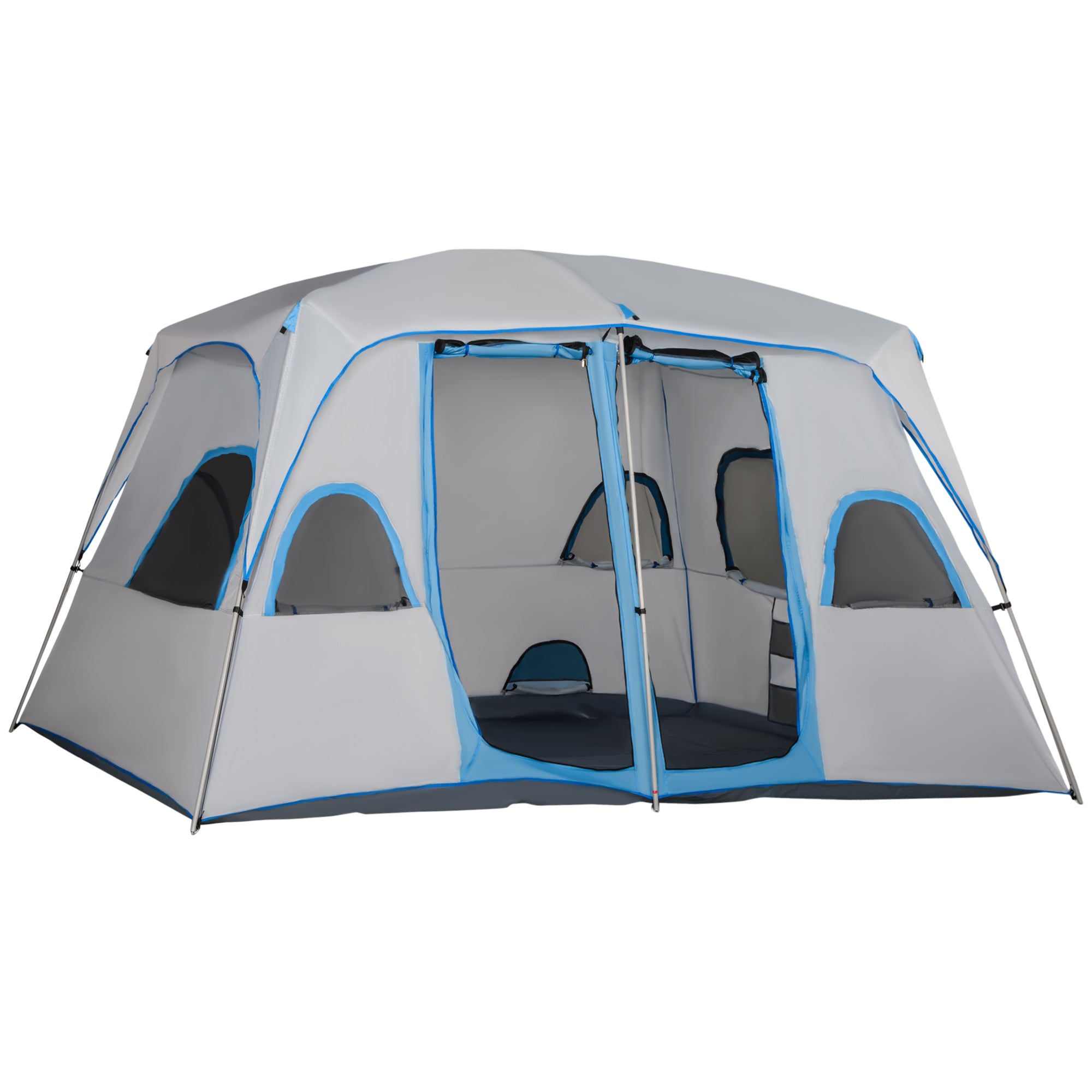Family Camping Tent for 4-8 People with 2 Bedrooms Large Camping Tent with 2 Mesh Windows and Pockets Waterproof 400x275x210 cm Gray and Light Blue