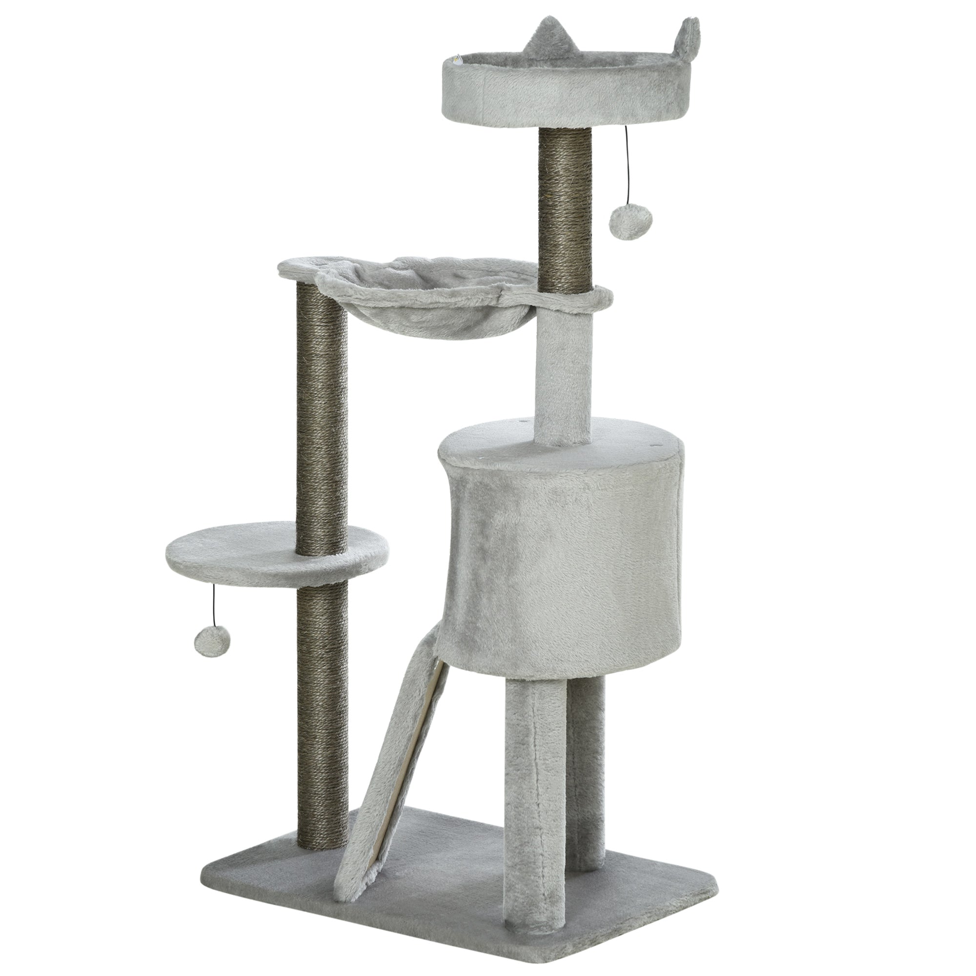 Cat Tree 113 cm Cat Tower with Cat Cave Sisal Column Cat Scratching Tree Play Tree with Ramp and Hammock Cat Toy Light Grey
