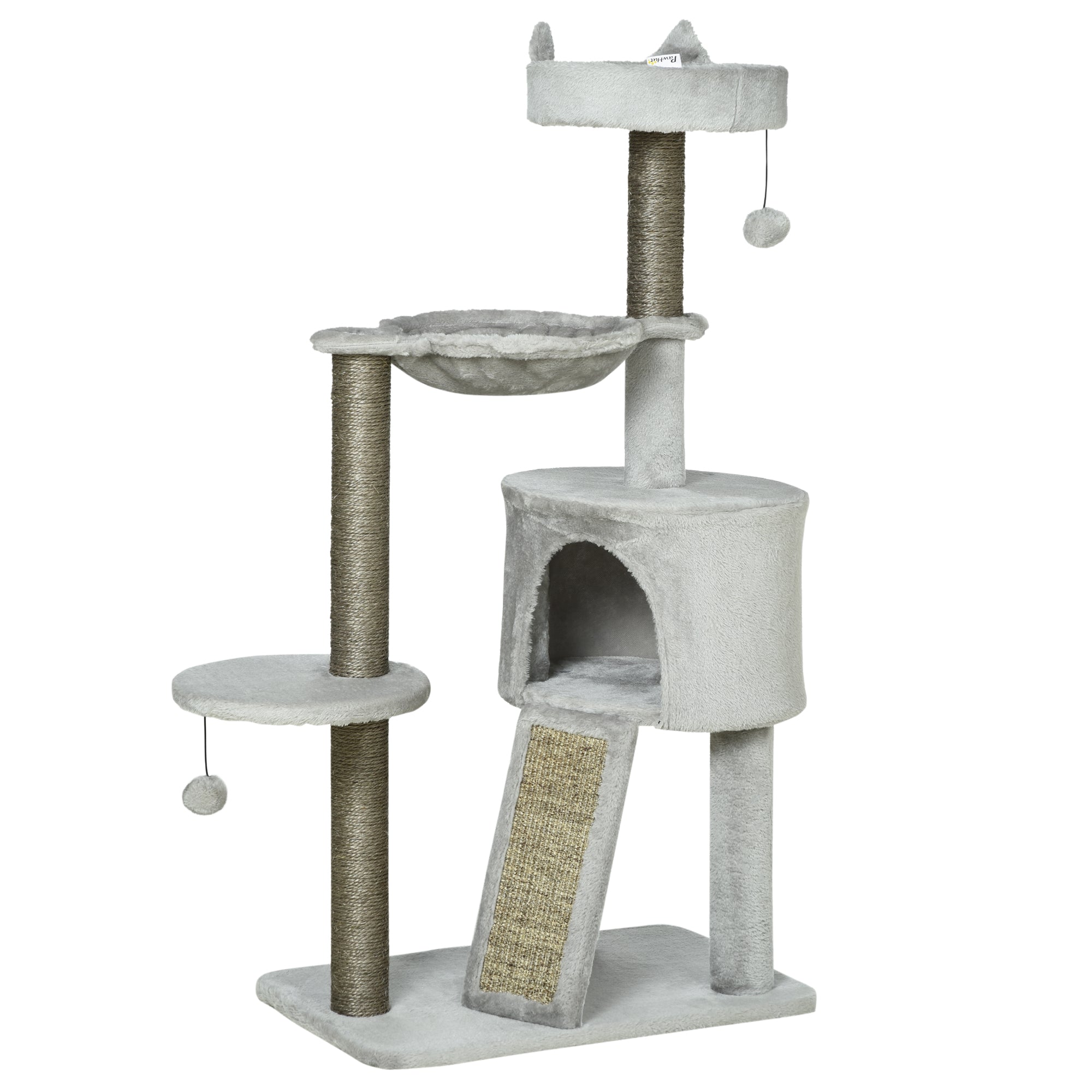 Cat Tree 113 cm Cat Tower with Cat Cave Sisal Column Cat Scratching Tree Play Tree with Ramp and Hammock Cat Toy Light Grey