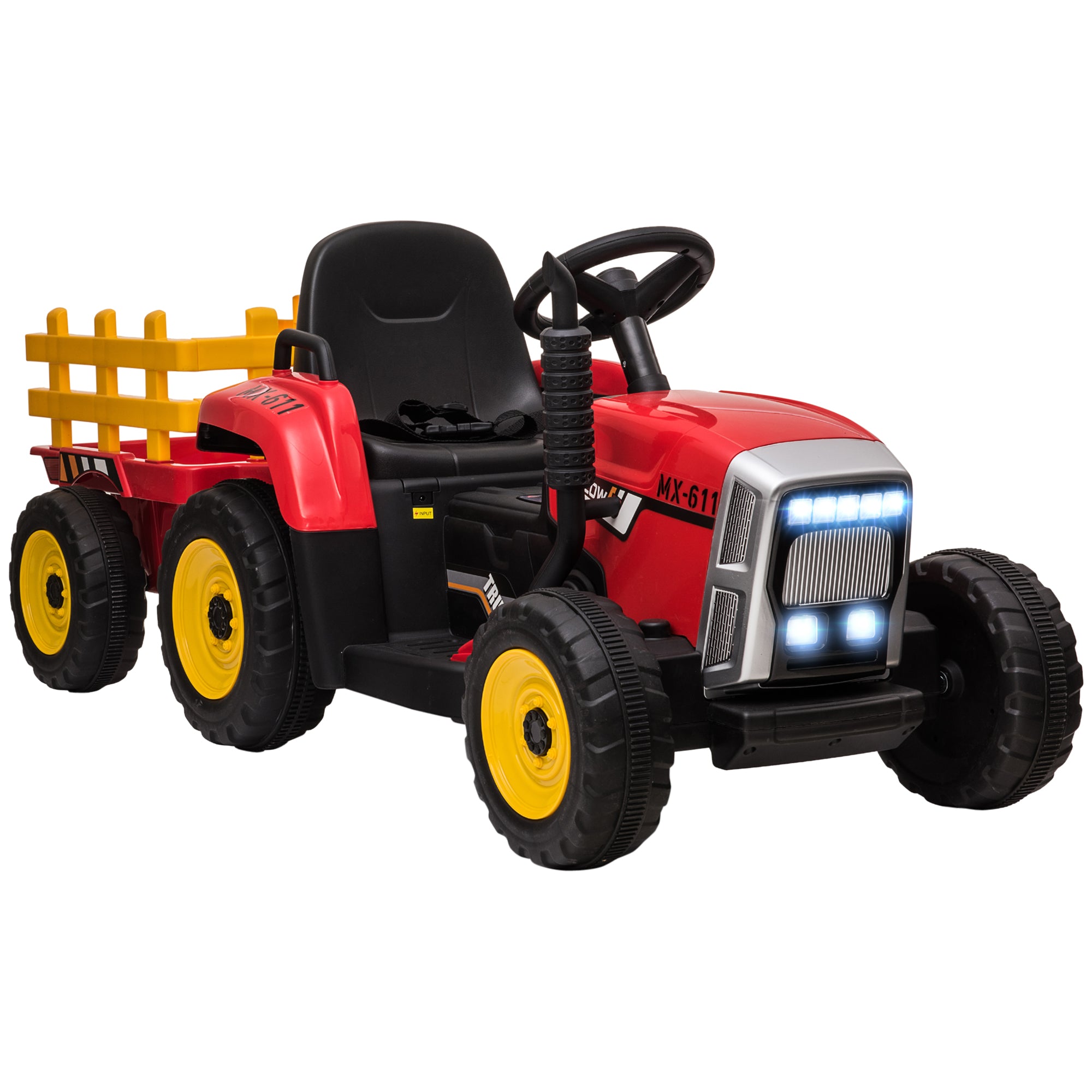 Electric Tractor with Trailer, Kids Ride-On Tractor with Remote Control, Kids Electric Car with MP3 Function, Children's Vehicle with Headlights, 3-6KM/H, for Children 3-6 Years Old, Red