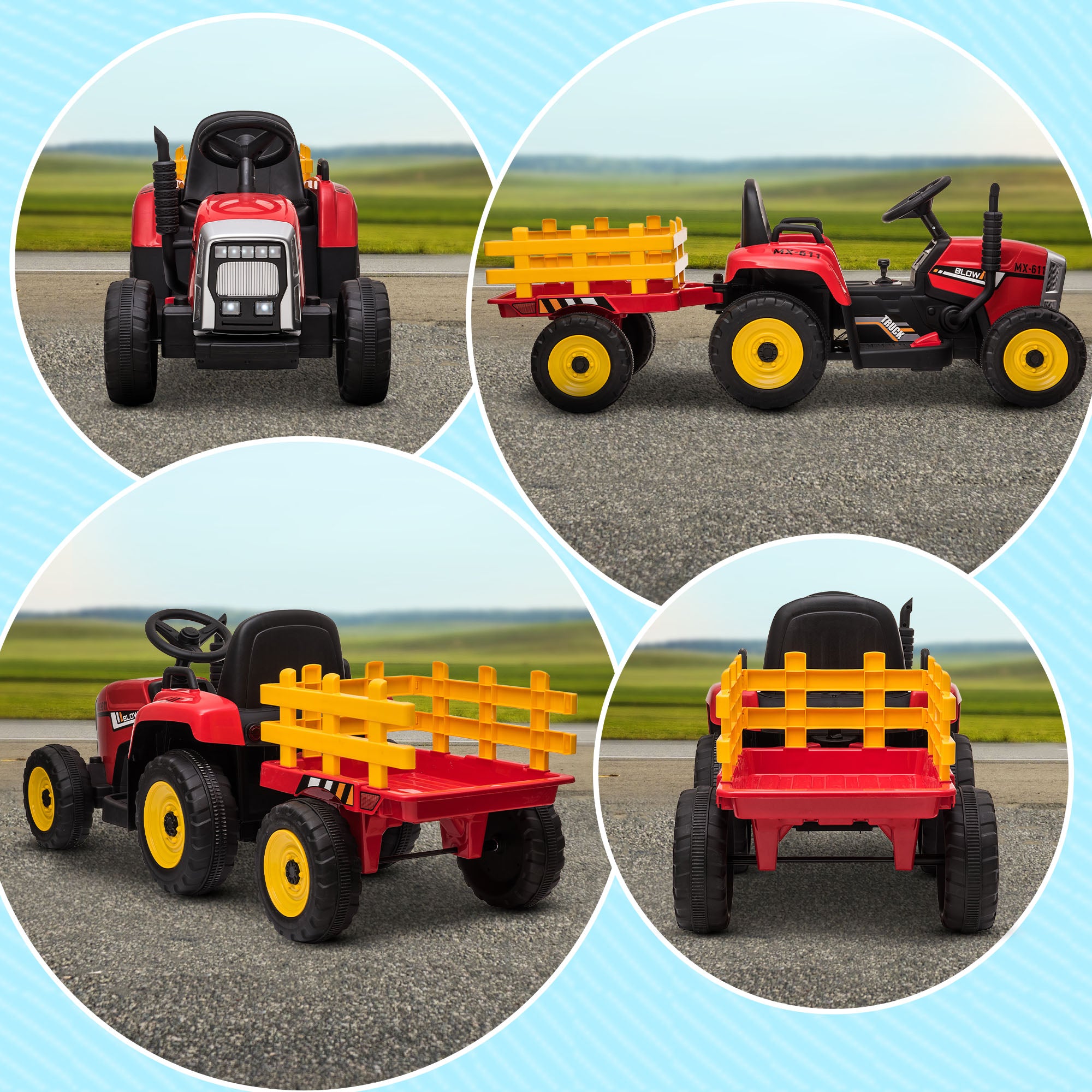 Electric Tractor with Trailer, Kids Ride-On Tractor with Remote Control, Kids Electric Car with MP3 Function, Children's Vehicle with Headlights, 3-6KM/H, for Children 3-6 Years Old, Red