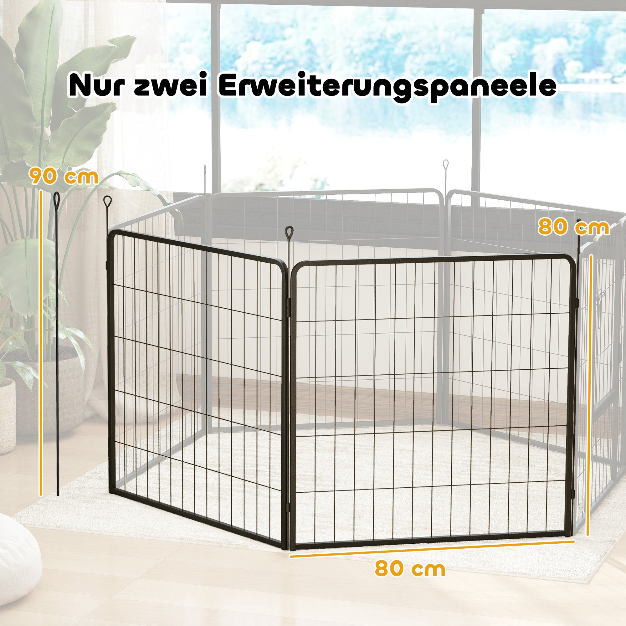 2-Piece Expansion 2 Dog Fence Panels for Playpen, 80 x 80 cm Steel Puppy Fence, for Small and Medium Dogs Gray