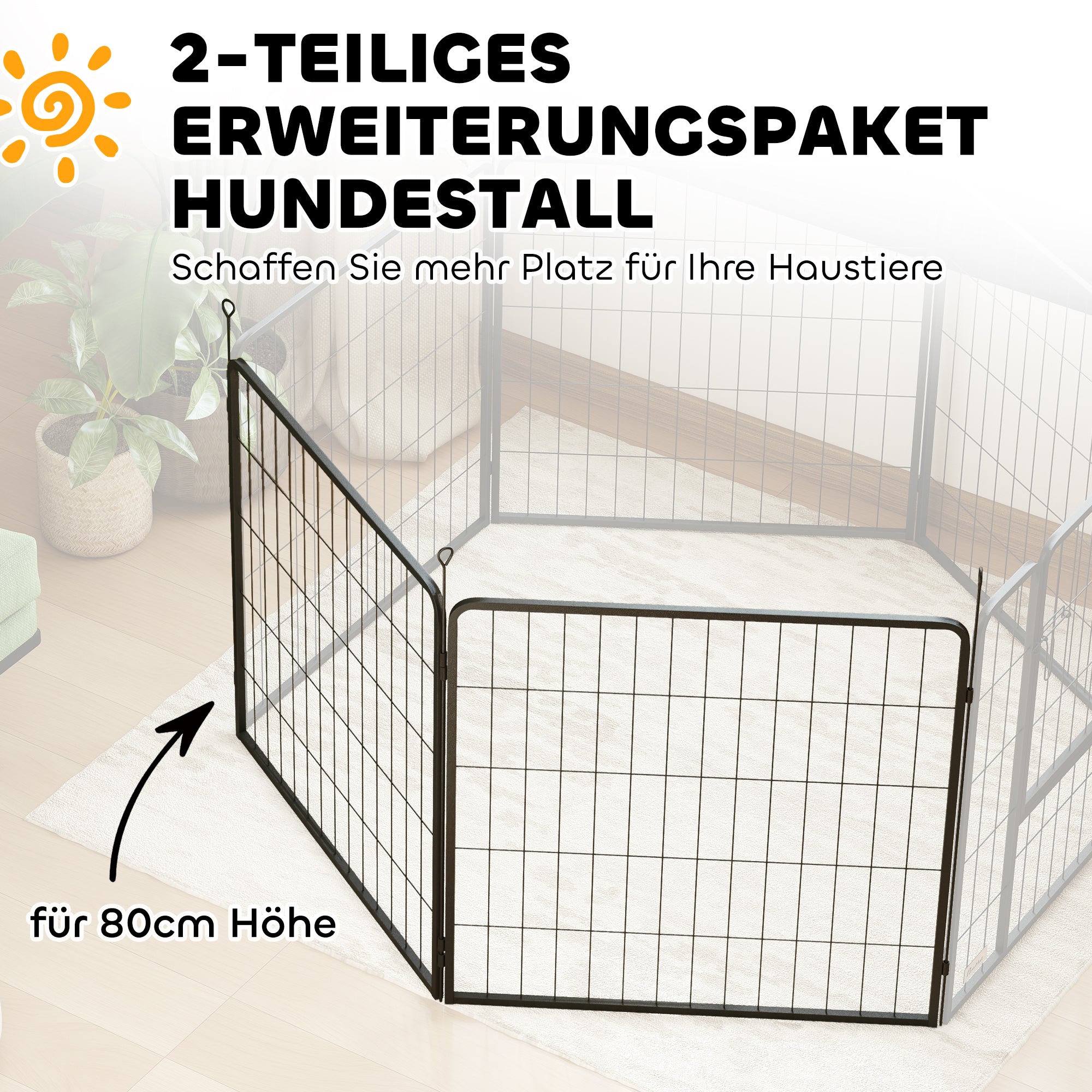 2-Piece Expansion 2 Dog Fence Panels for Playpen, 80 x 80 cm Steel Puppy Fence, for Small and Medium Dogs Gray