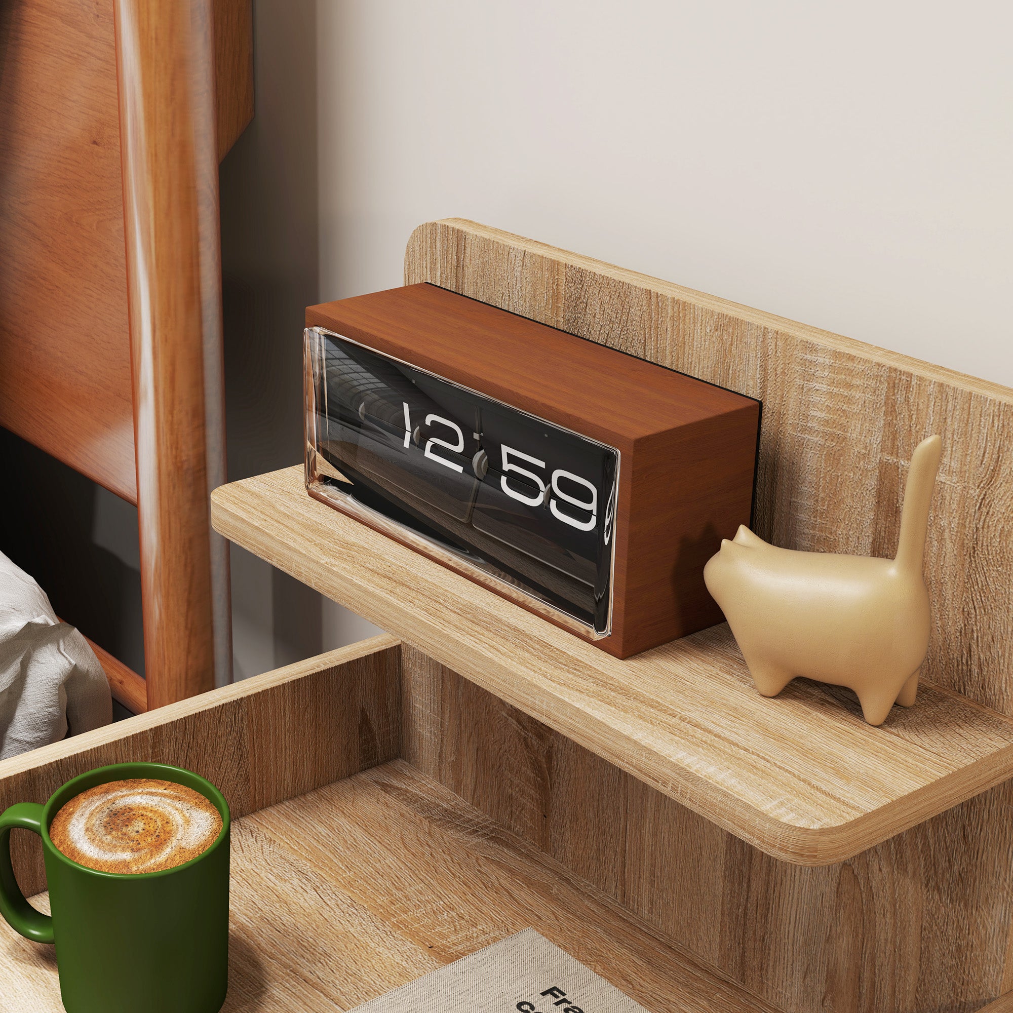 Nightstand with Drawer, Side Table, Bedside Cabinet with Open Shelf, Compartment, Nightstand for Bedroom, Living Room, 40 x 35 x 66 cm, Natural wood