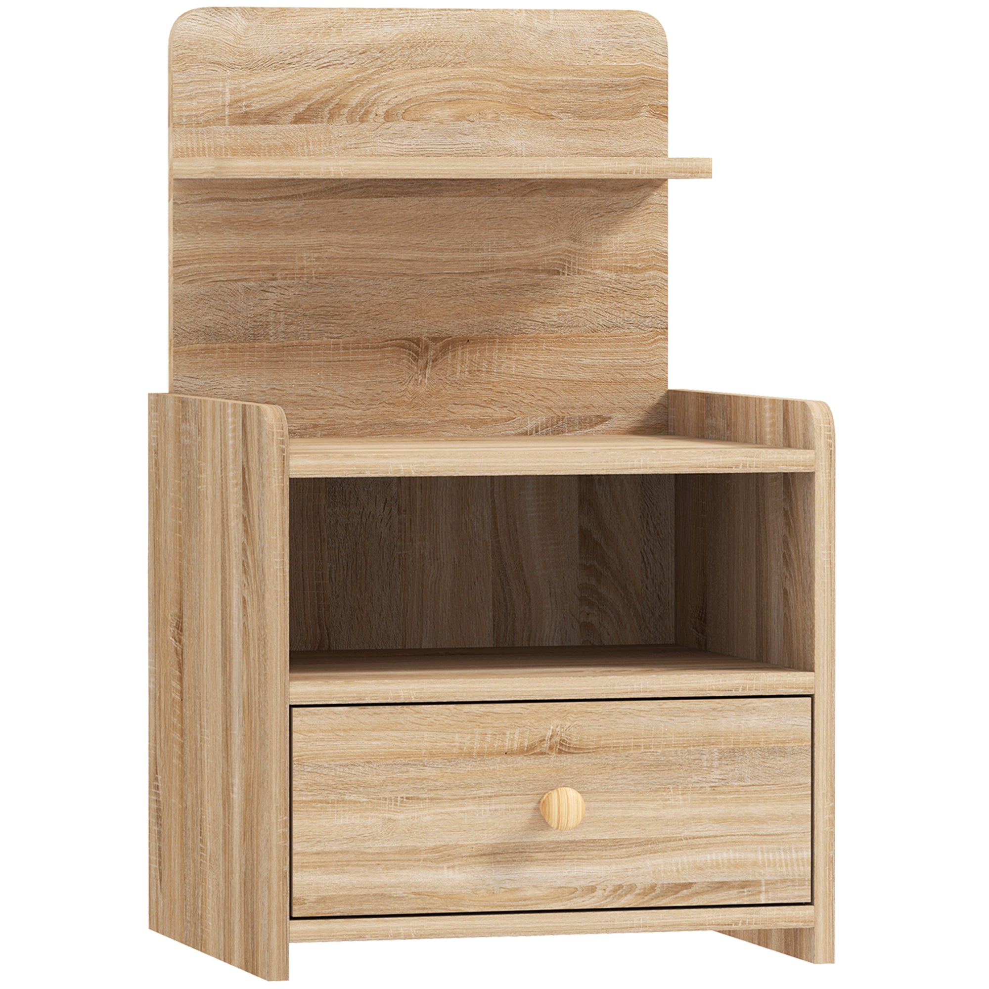 Nightstand with Drawer, Side Table, Bedside Cabinet with Open Shelf, Compartment, Nightstand for Bedroom, Living Room, 40 x 35 x 66 cm, Natural wood