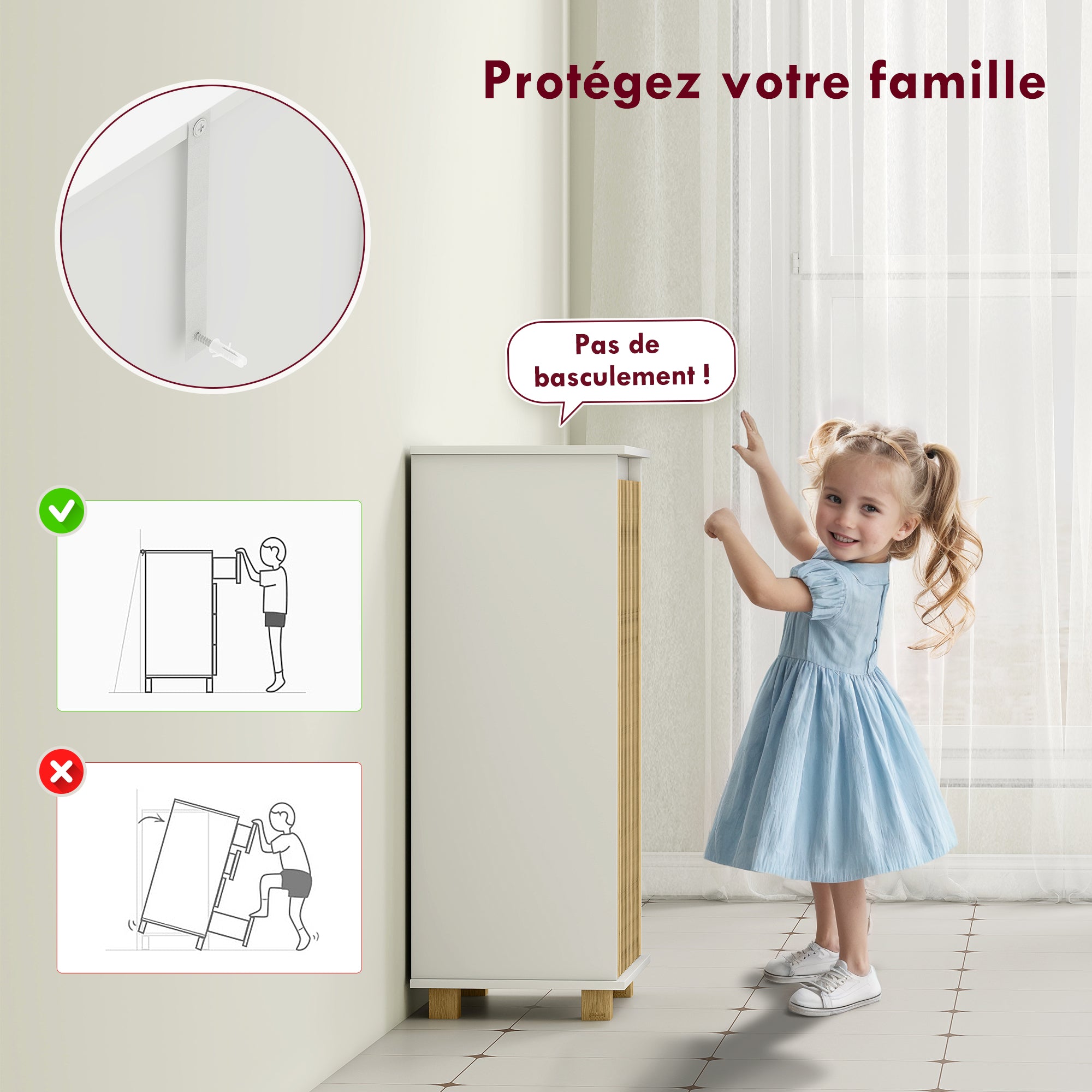 Bathroom Cabinet with Laundry Basket, Storage Cabinet with Bamboo Slatted Door and Removable Bag, Bathroom Cabinet, 40 x 30 x 80 cm, White and Natural Wood Effect