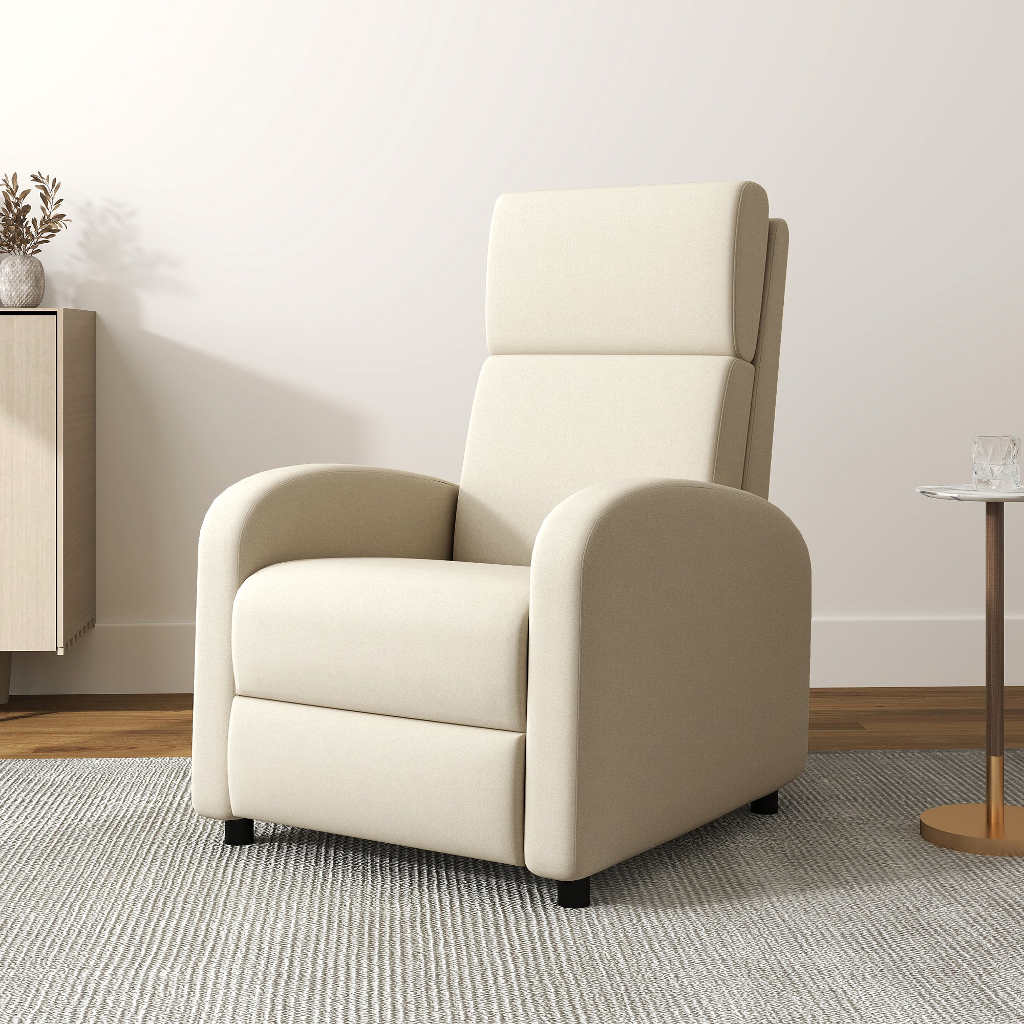 Reclining Armchair TV Chair with Reclining Function Upholstered Chair with Adjustable Backrest, Relaxation Chair with Linen Look, Footrest for Living Room Bedroom, Cream White