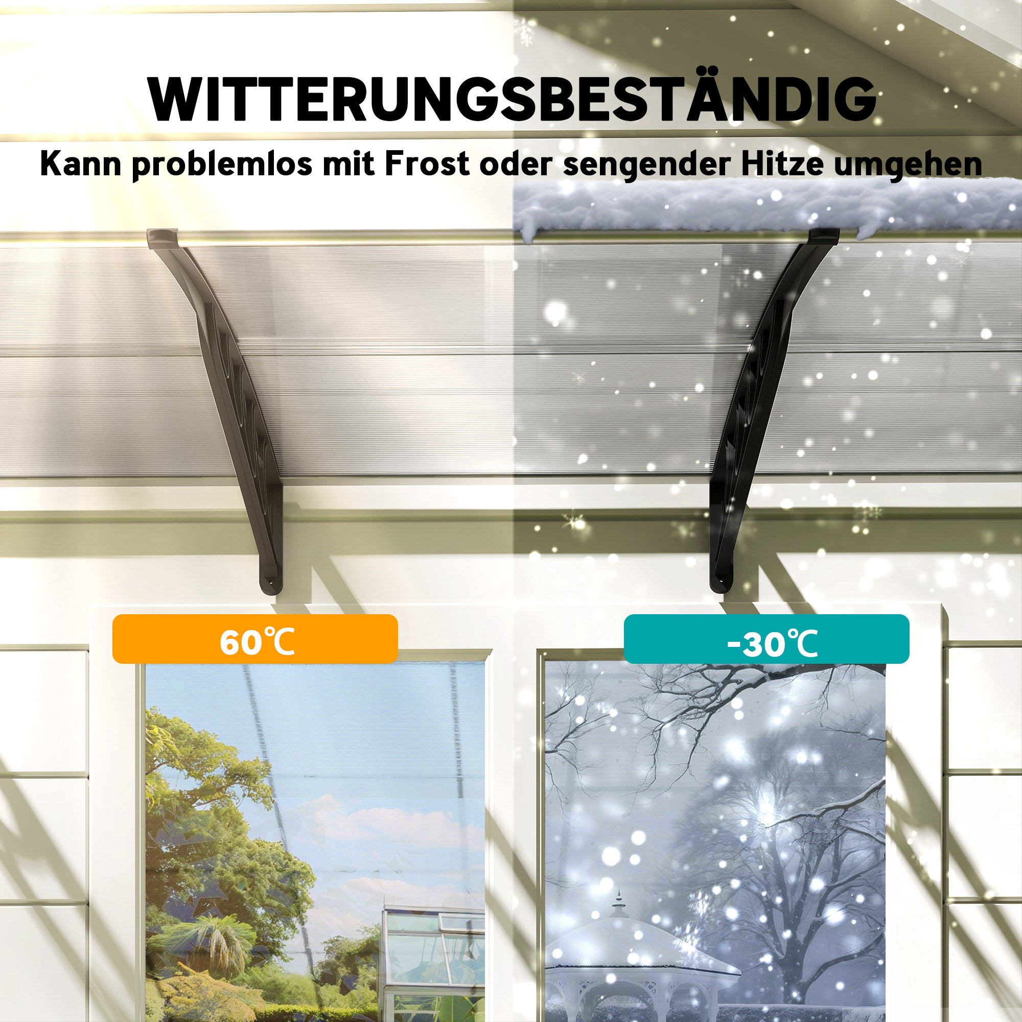 Flat Canopy Awning for Front Door 303 x 96 x 27 cm Canopy with UV Protection, Rain Protection Sunshade for Outdoor Use Aluminum Black