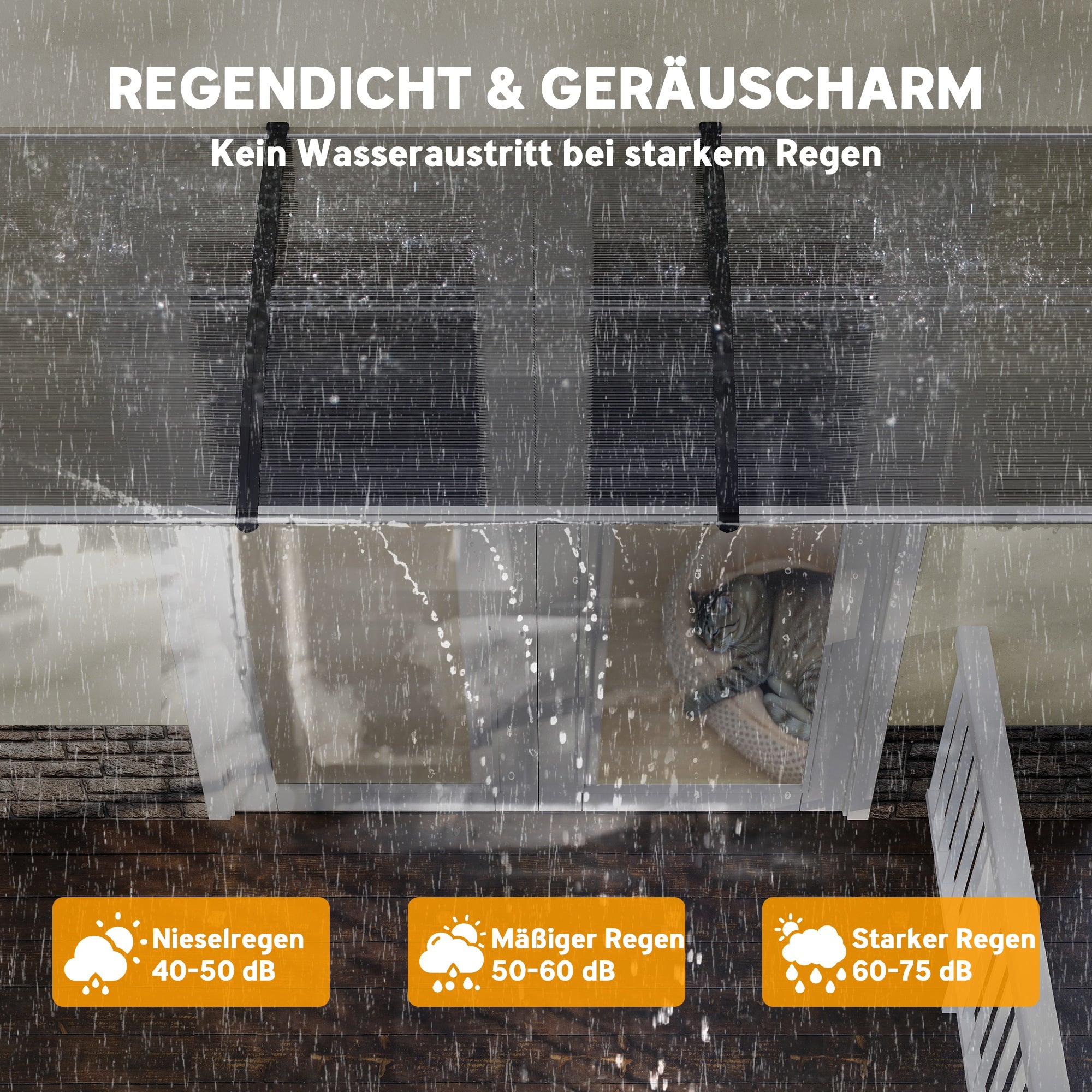 Flat Canopy Awning for Front Door 303 x 96 x 27 cm Canopy with UV Protection, Rain Protection Sunshade for Outdoor Use Aluminum Black