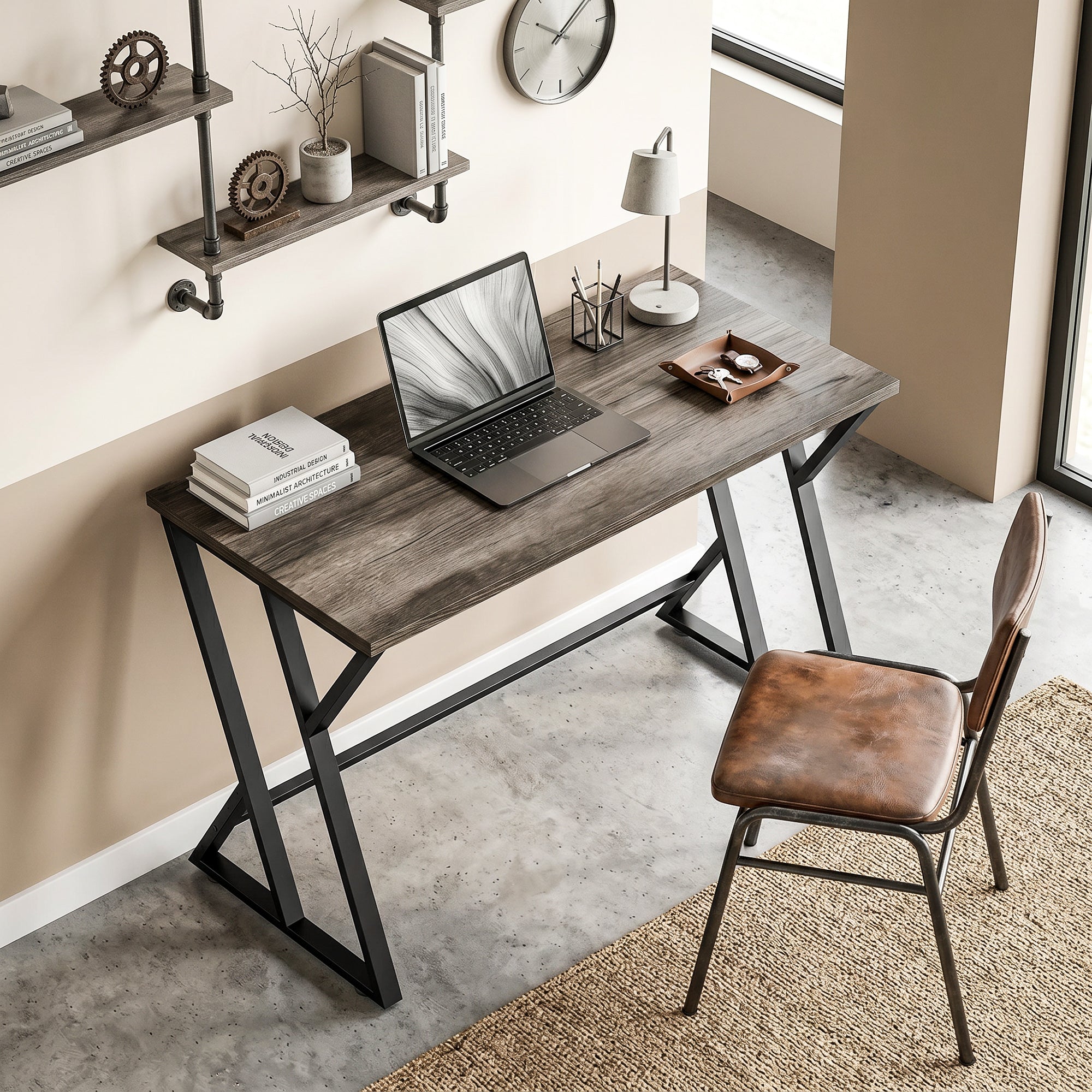47.2 in Computer Desk – Industrial Z-Frame Work Desk for Office, Bedroom & Small Spaces, Weathered Gray