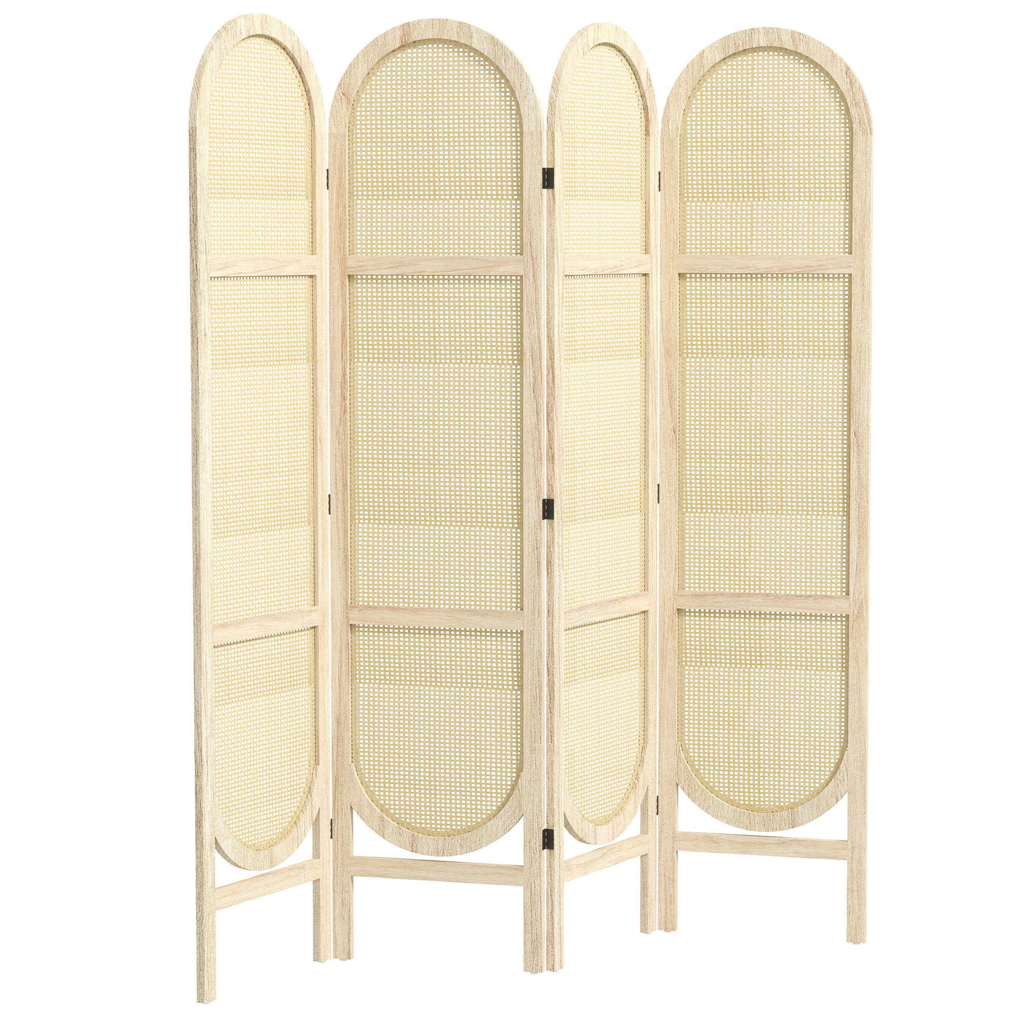 Indoor Wooden Room Divider 4 Panels 170 x 160 cm Foldable and Portable, Handwoven Pattern, Partition Screen for Living Room Bedroom Home, Natural Wood