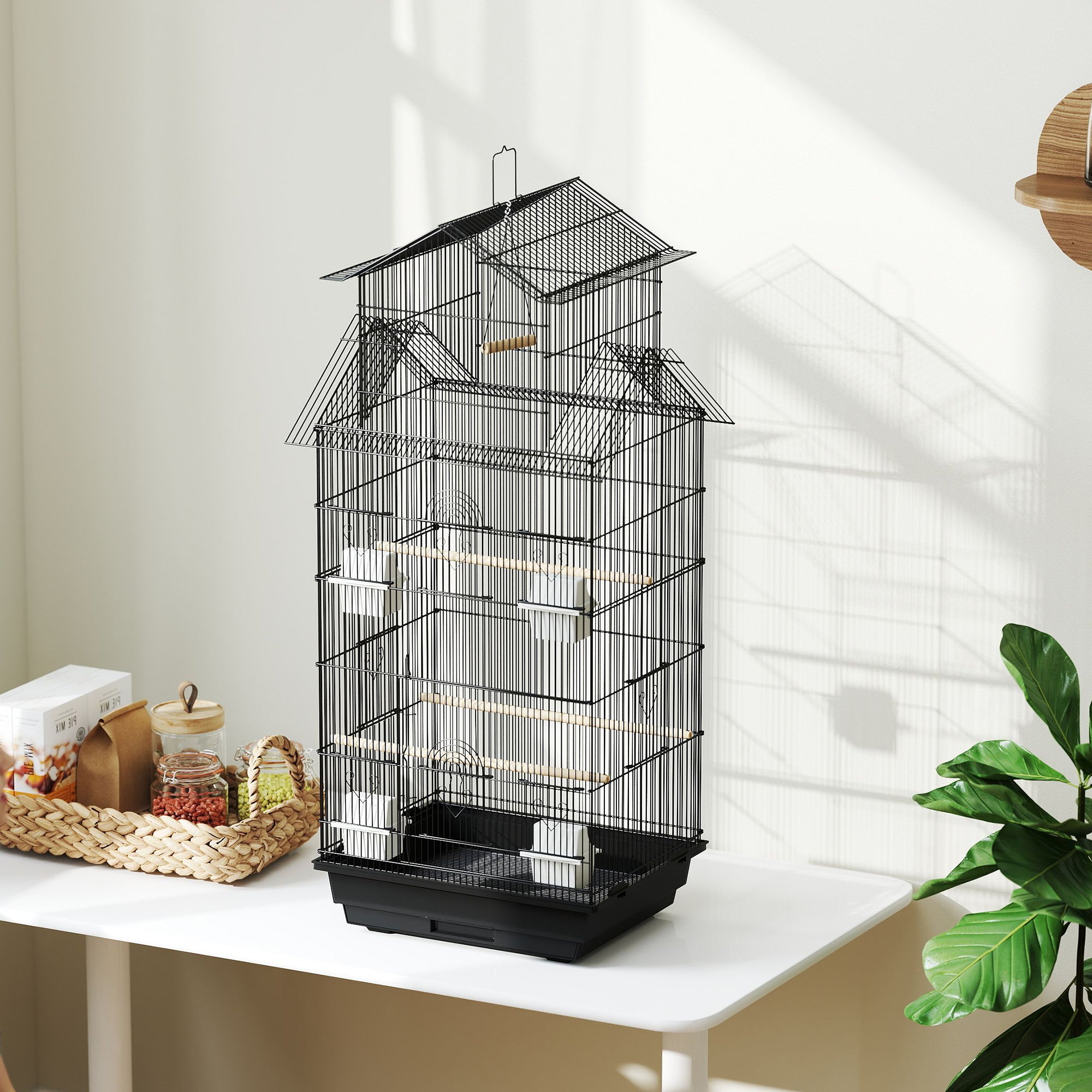 Steel Bird Cage Aviary with Feeders Perches Swing and Removable Tray Large Cage for Parrots Canary Budgerigar 50.5x41x104 cm Black