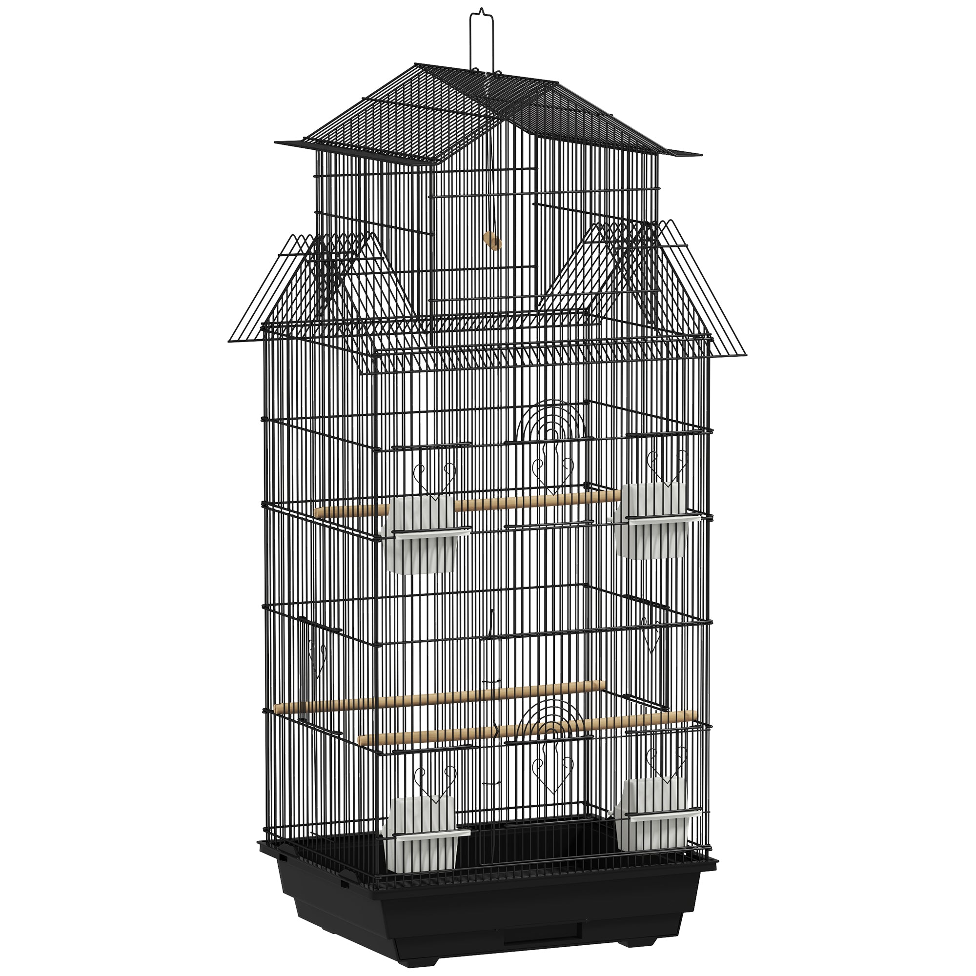 Steel Bird Cage Aviary with Feeders Perches Swing and Removable Tray Large Cage for Parrots Canary Budgerigar 50.5x41x104 cm Black
