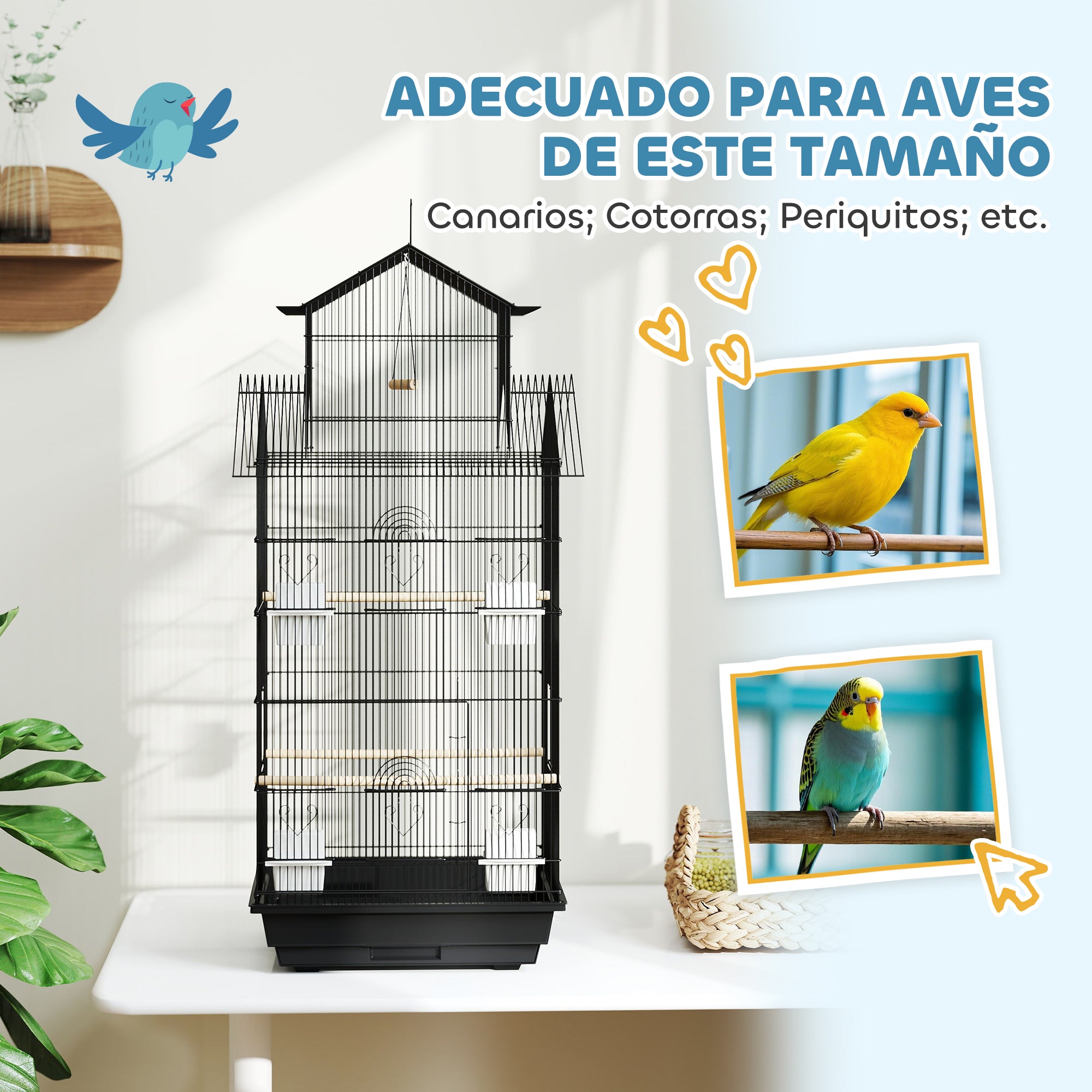 Steel Bird Cage Aviary with Feeders Perches Swing and Removable Tray Large Cage for Parrots Canary Budgerigar 50.5x41x104 cm Black