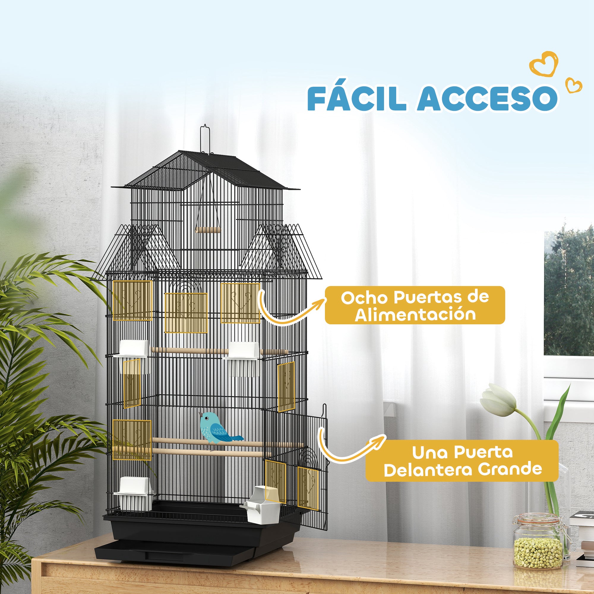 Steel Bird Cage Aviary with Feeders Perches Swing and Removable Tray Large Cage for Parrots Canary Budgerigar 50.5x41x104 cm Black