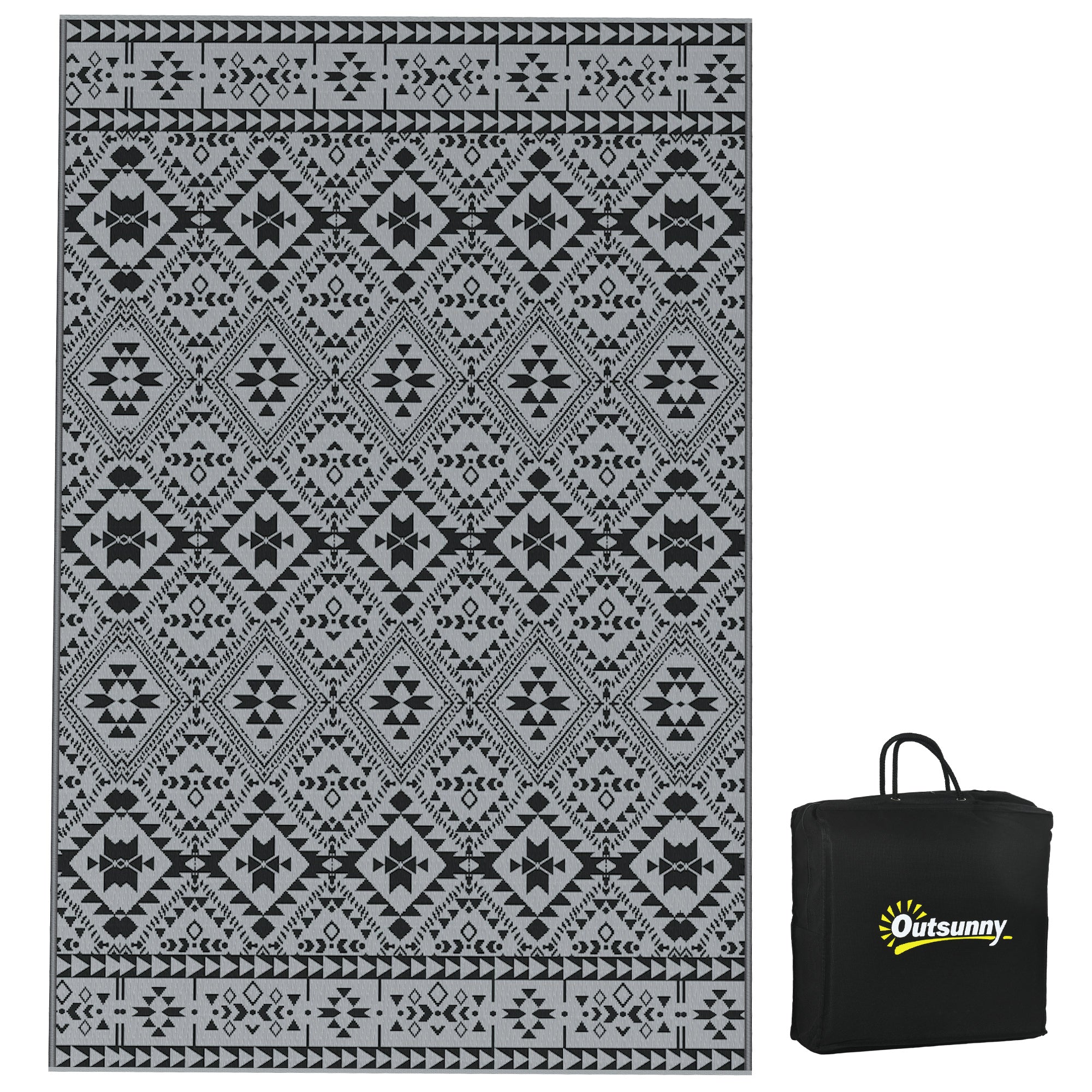 Outdoor Carpet, Plastic Rug Waterproof Reversible Rug, Garden Rug for Camping, Patio, Black+Gray, 182 x 274 cm