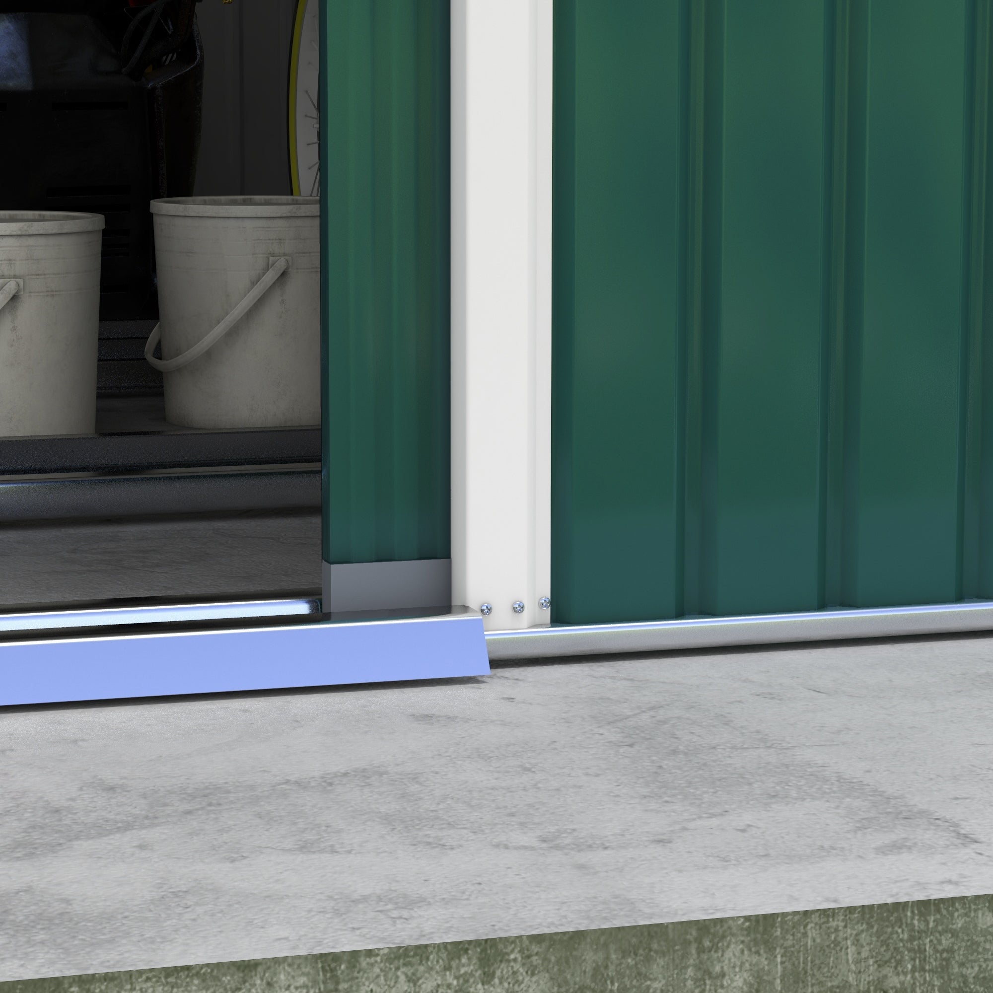 Tool Shed 12.4 m², Garden Shed with Gable Roof, Sliding Door, Foundation, 386 x 340 x 200 cm, Tool Shed Made of Galvanized Steel, Weatherproof, for Garden, Dark Green