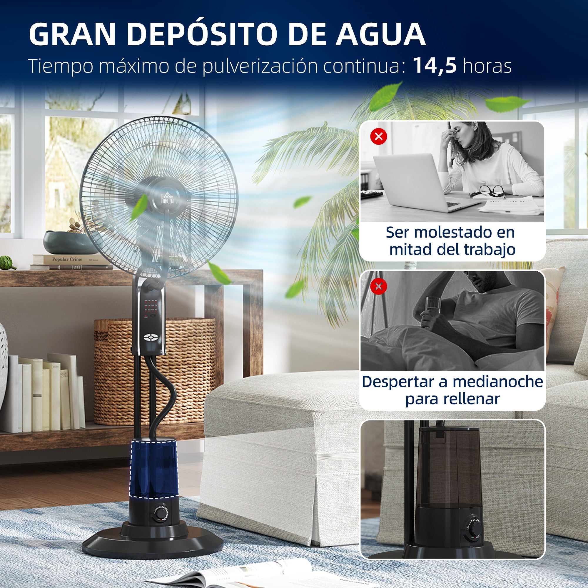 Mist Fan Mist Pedestal Fan with Water Oscillating 75 W Timer Tank 3.2L Remote Control 3 Speeds 3 Blades and LED Screen Ø44.5 cm Black