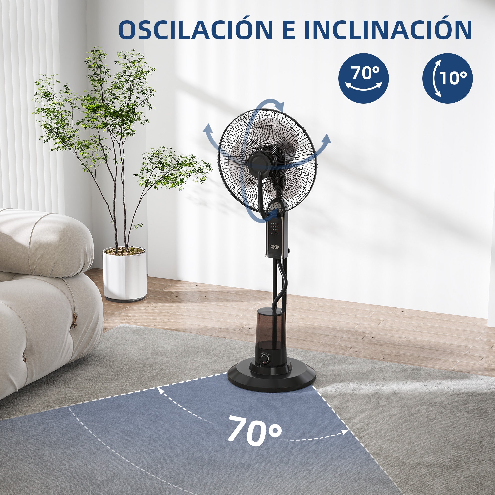 Mist Fan Mist Pedestal Fan with Water Oscillating 75 W Timer Tank 3.2L Remote Control 3 Speeds 3 Blades and LED Screen Ø44.5 cm Black