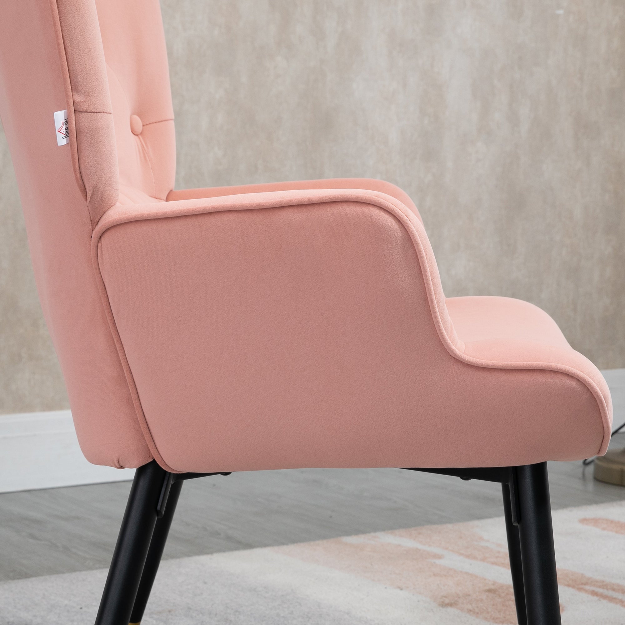Single Armchair Bedroom Armchair Upholstered in Velvet with High Back Armrests and Steel Legs Modern Style 68x72x103 cm Pink