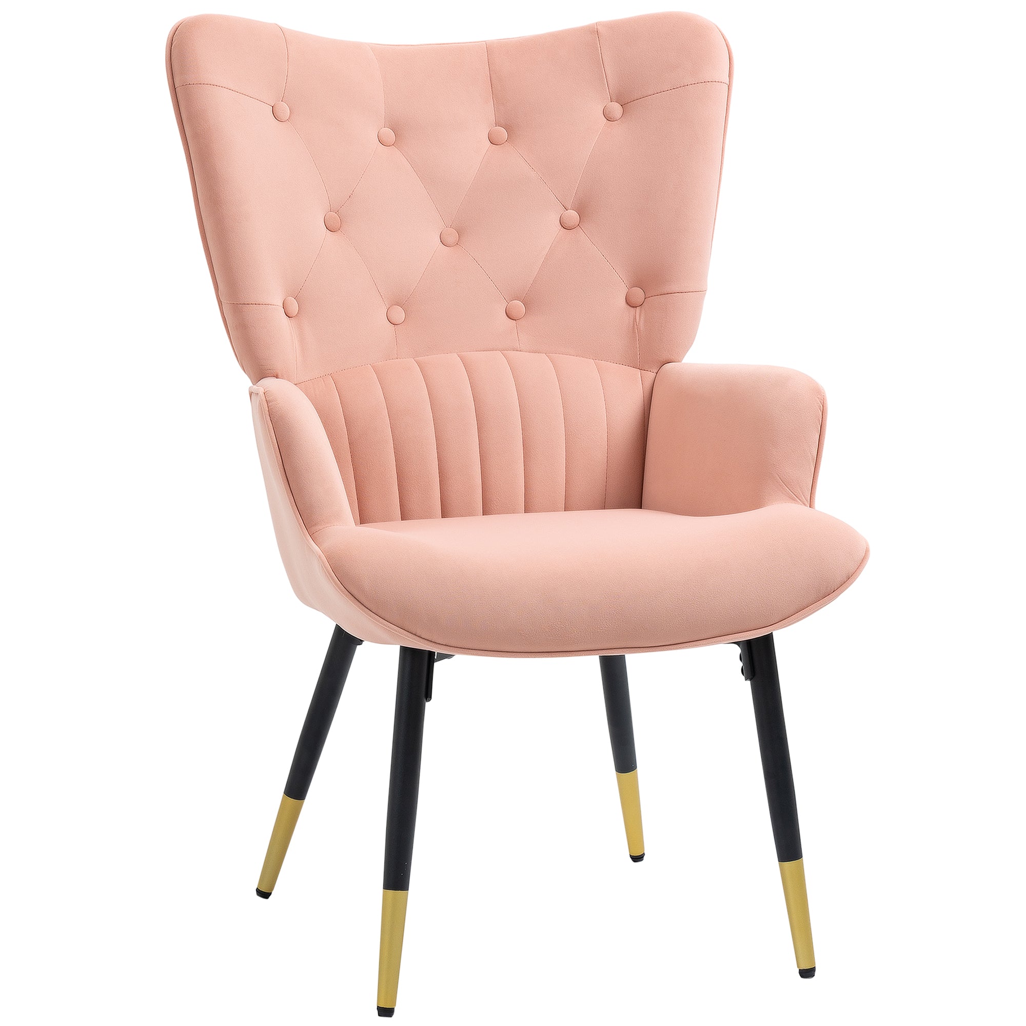 Single Armchair Bedroom Armchair Upholstered in Velvet with High Back Armrests and Steel Legs Modern Style 68x72x103 cm Pink