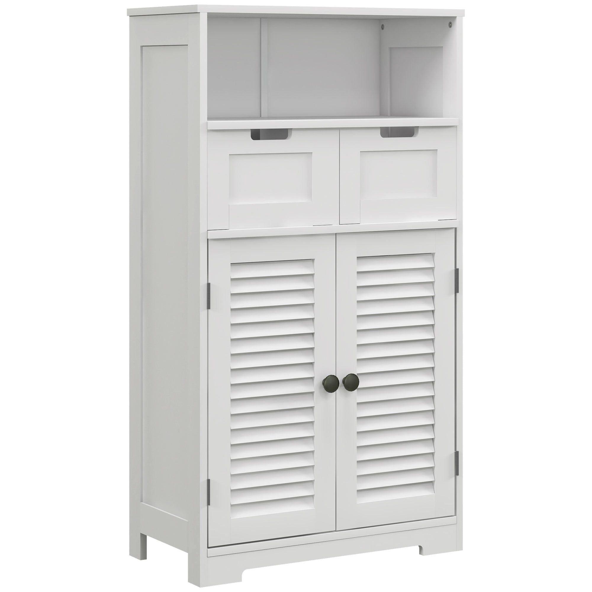 Freestanding Bathroom Cabinet, Storage Furniture, Adjustable Shelf, Space-Saving Cabinet, 2 Doors, 2 Drawers, Niche, 61 x 30.5 x 109.5 cm, White