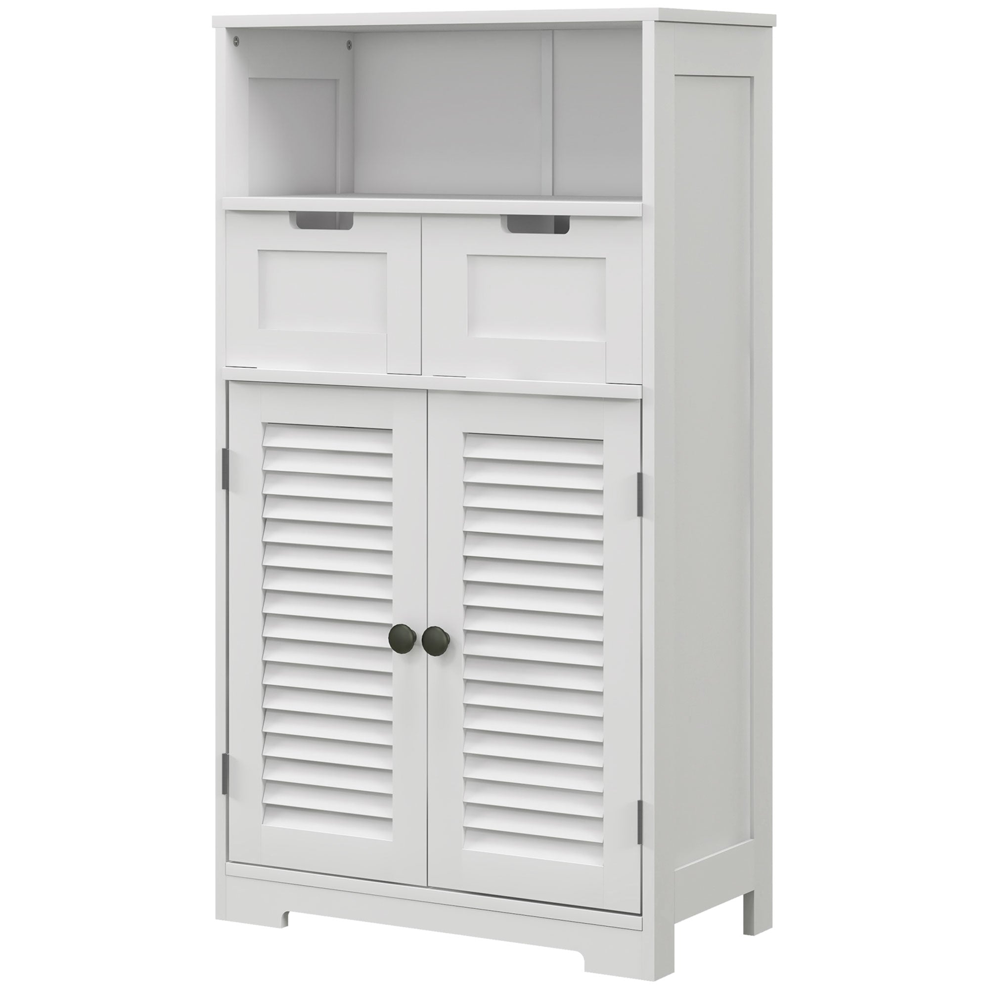 Freestanding Bathroom Cabinet, Storage Furniture, Adjustable Shelf, Space-Saving Cabinet, 2 Doors, 2 Drawers, Niche, 61 x 30.5 x 109.5 cm, White
