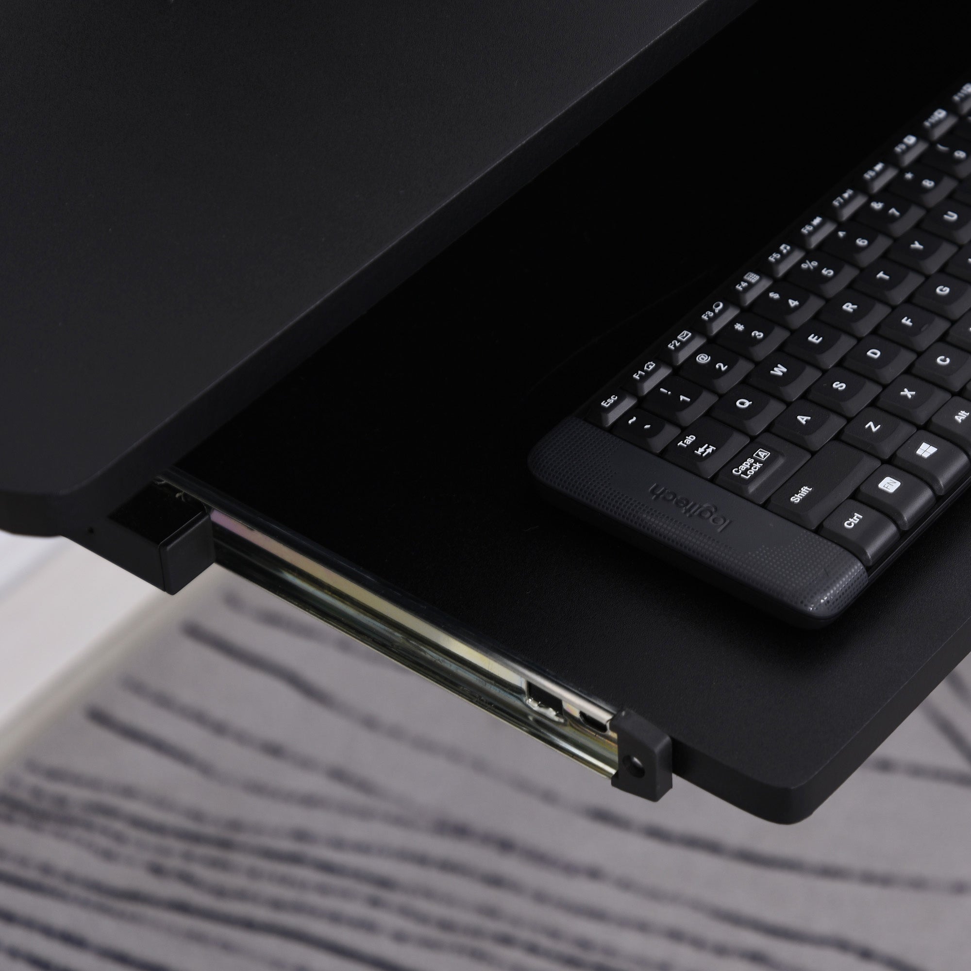 Gaming Desk for Home or Office, L-Shaped Space-Saving Desk with Retractable Keyboard Tray, 165x145x86.5cm, Black