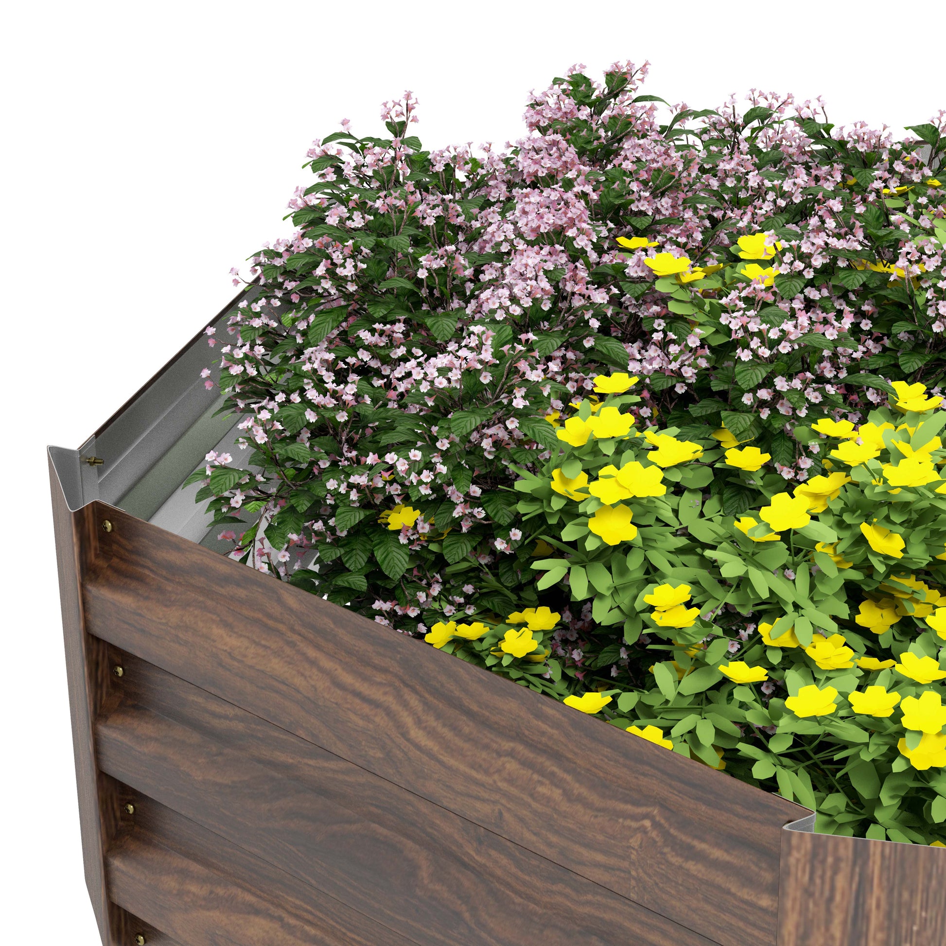 Raised Bed Made of Steel, Hexagonal Flower Box with Open Bottom, Plant Box with Wood Finish, Vegetable Bed for Balcony, Garden, Dark Brown, 113 x 98 x 30 cm