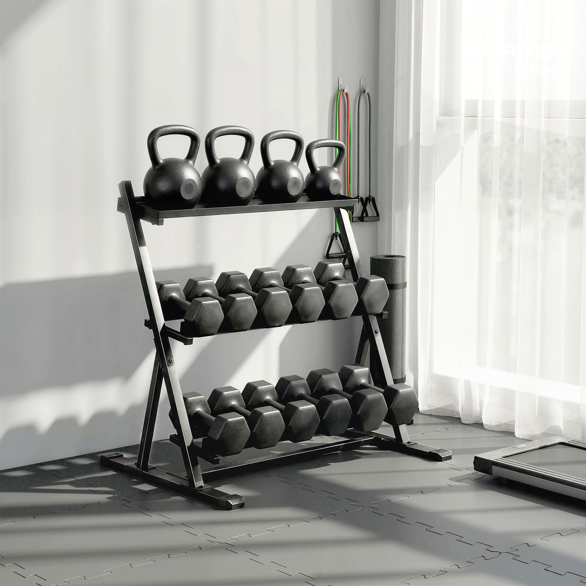 SPORTNOW Adjustable 3-Tier Dumbbell Rack — Heavy-Duty Steel, Up to 441 lb, Non-Slip, Adjustable Bars for Dumbbells & Kettlebells (Stand Only)