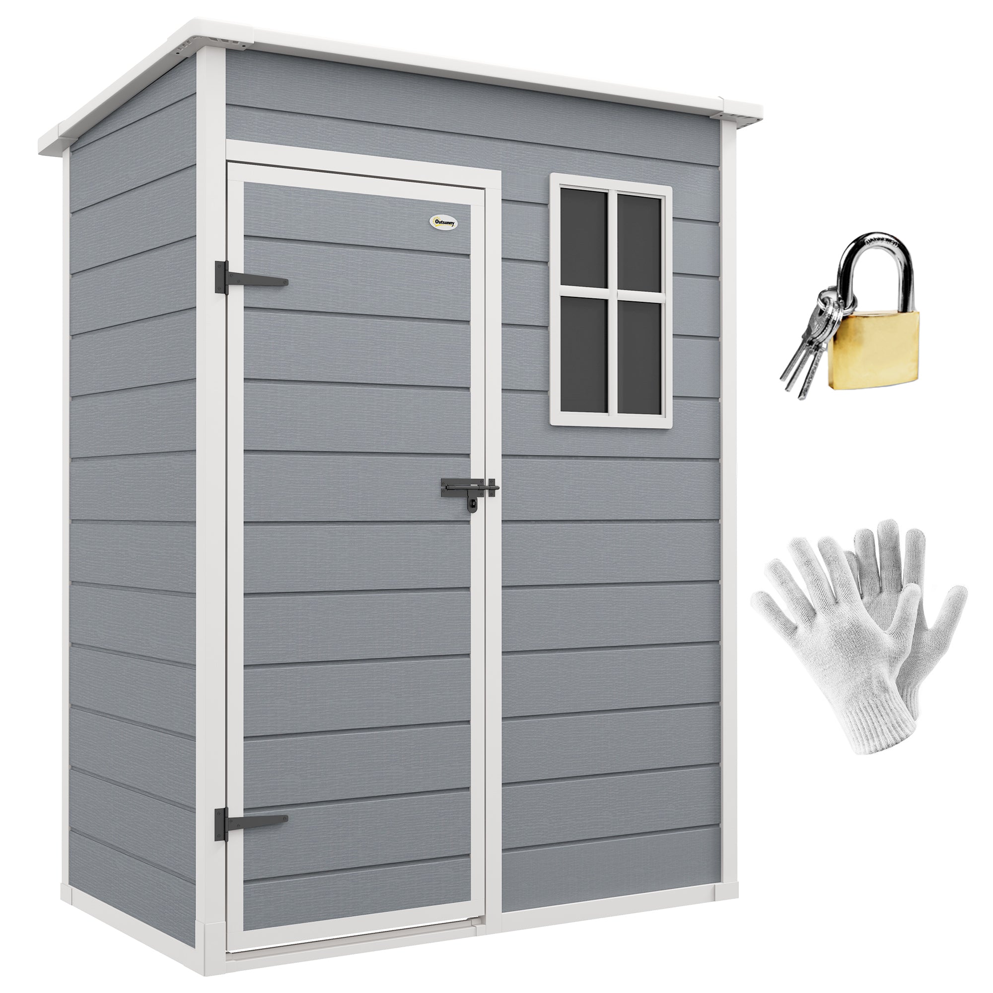 Garden Shed 1.14 m² Tool Shed - lockable door, ventilation, and window - dim. 151L x 92W x 193H cm - plastic, gray