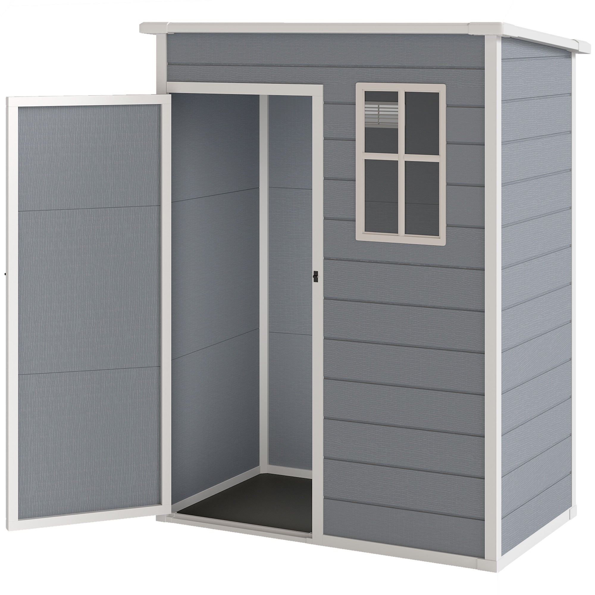 Garden Shed 1.14 m² Tool Shed - lockable door, ventilation, and window - dim. 151L x 92W x 193H cm - plastic, gray