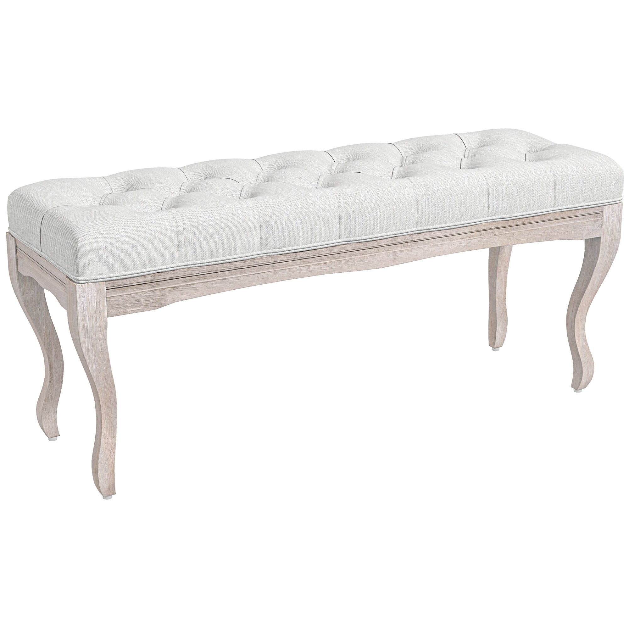 Bed End Bench Bedroom Bench with Wooden Legs and Padded Seat Load 120 kg Entryway Bench 110x37x49 cm Cream