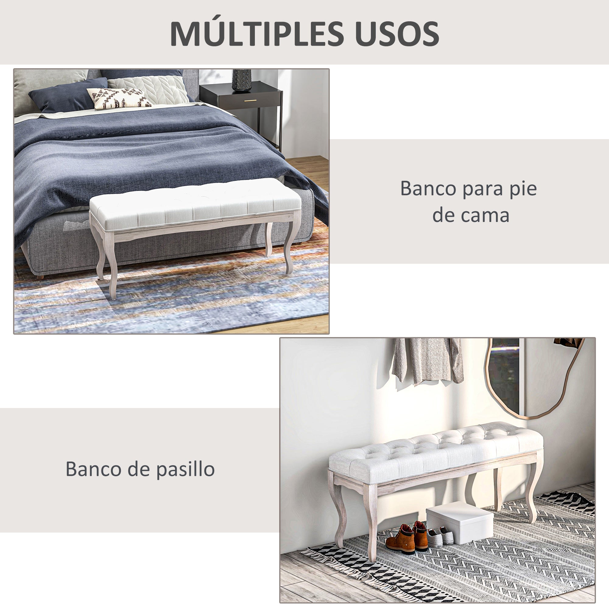 Bed End Bench Bedroom Bench with Wooden Legs and Padded Seat Load 120 kg Entryway Bench 110x37x49 cm Cream